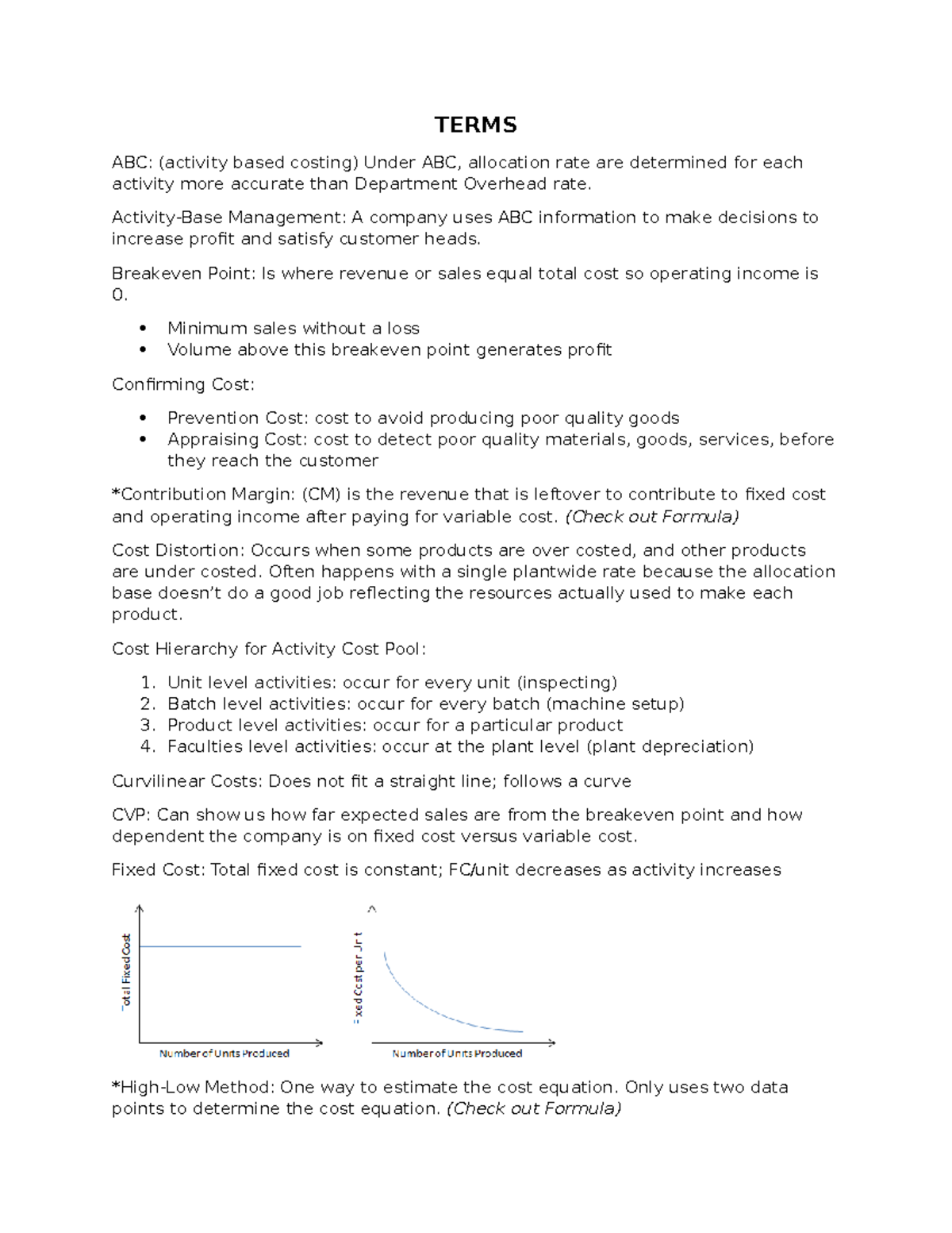 ACCT 2302 Exam 2 Study Guide - TERMS ABC: (activity Based Costing ...