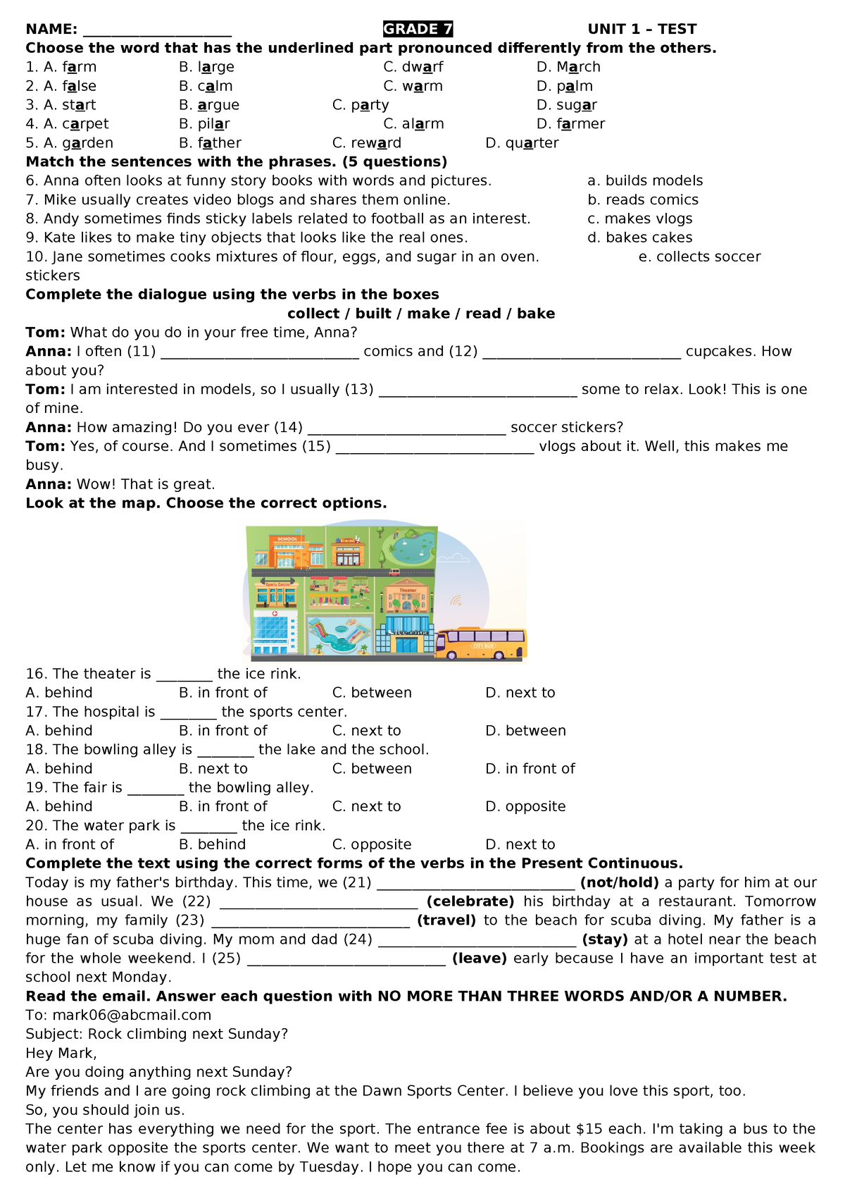 Grade 7 - unit 1 - TEST - NAME: _____________________ GRADE 7 UNIT 1 ...