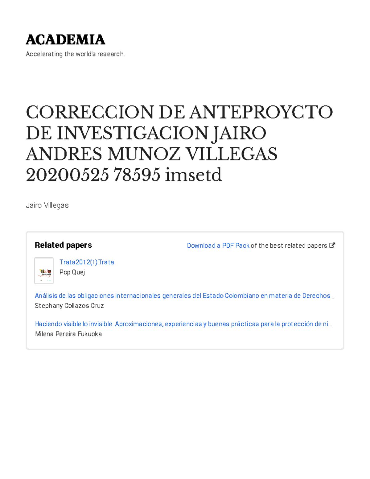 Correccion DE Anteproycto DE Investigacion Jairo Andres Munoz Villegas ...