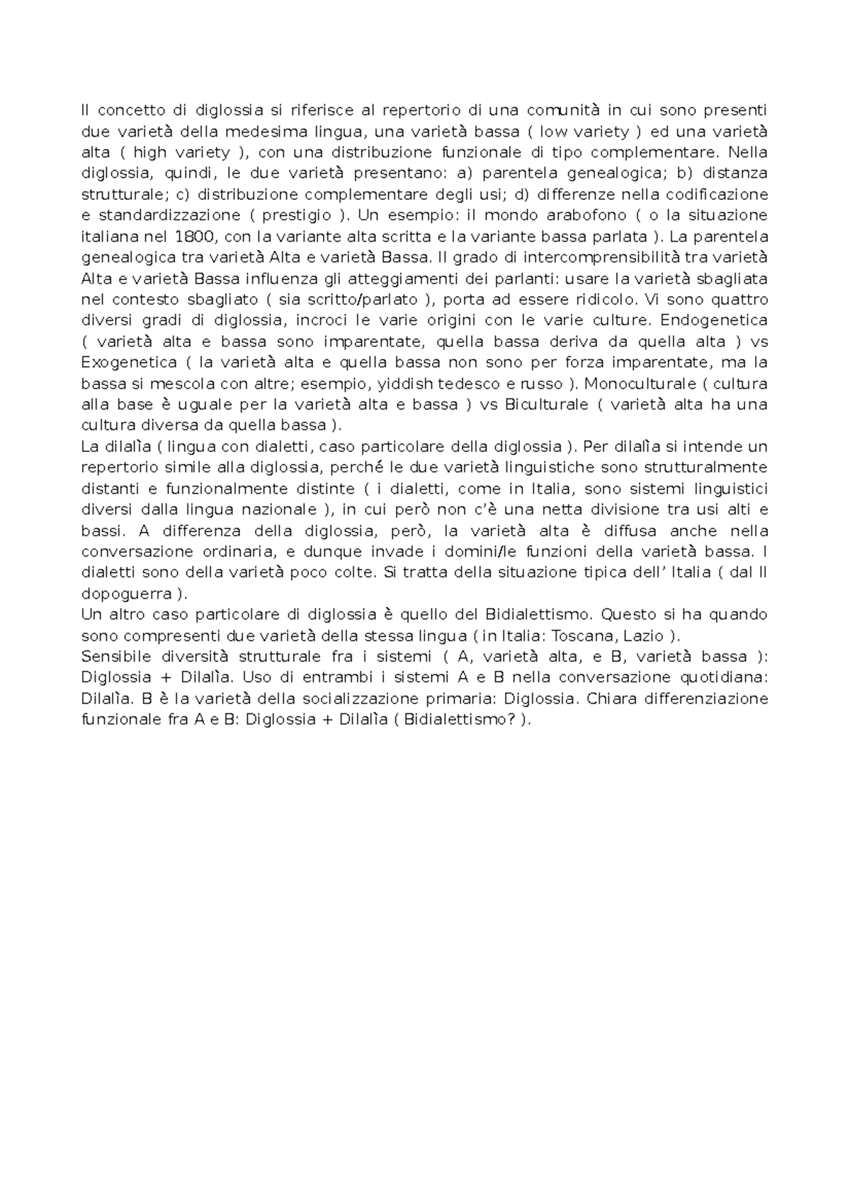 Linguistica - Definizione diglossia e dilalia - Il concetto di ...