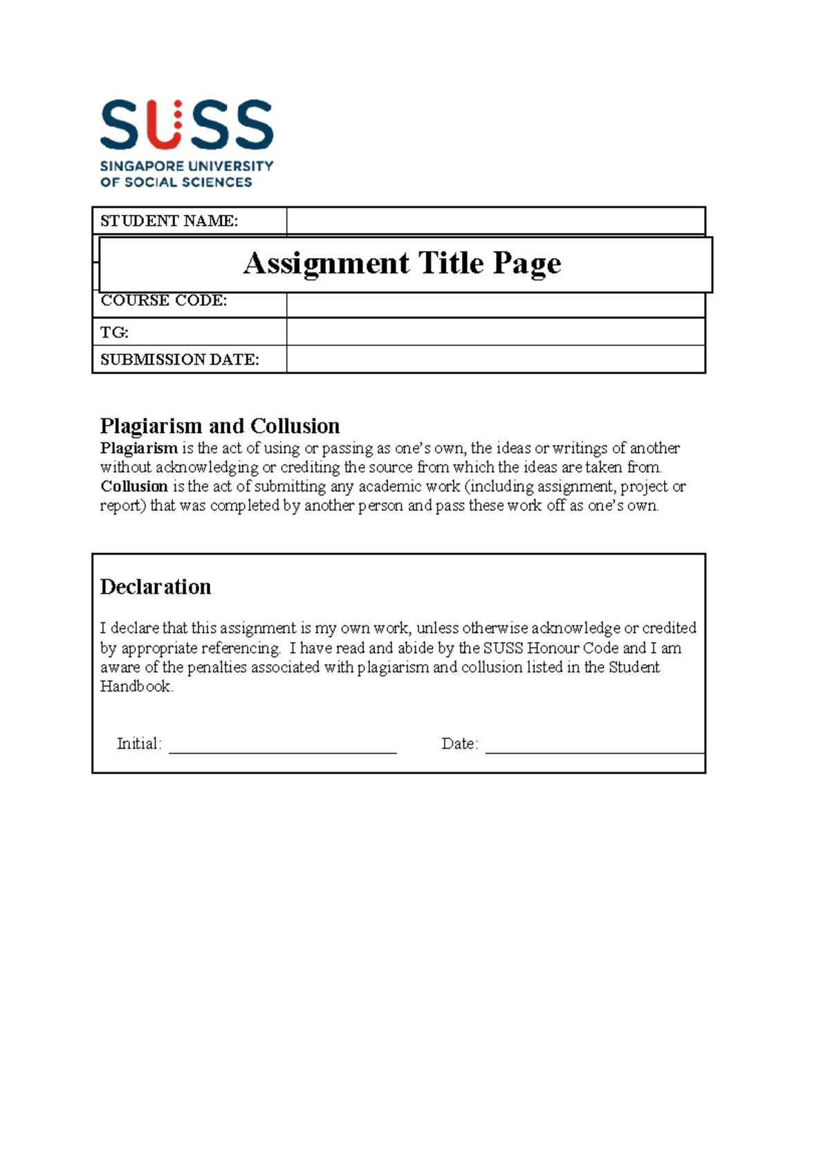 suss assignment cover page