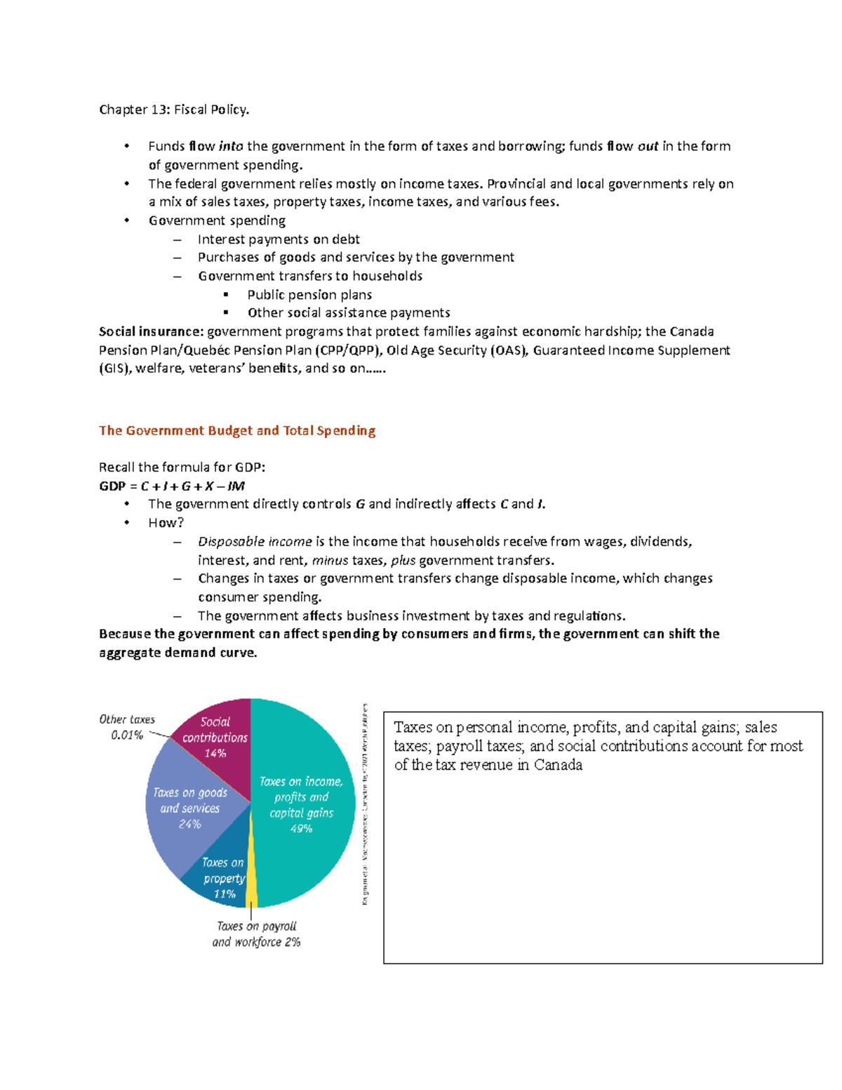 ECON 1020 Chap 13 - Final Exam Notes - Chapter 13: Fiscal Policy. Funds ...