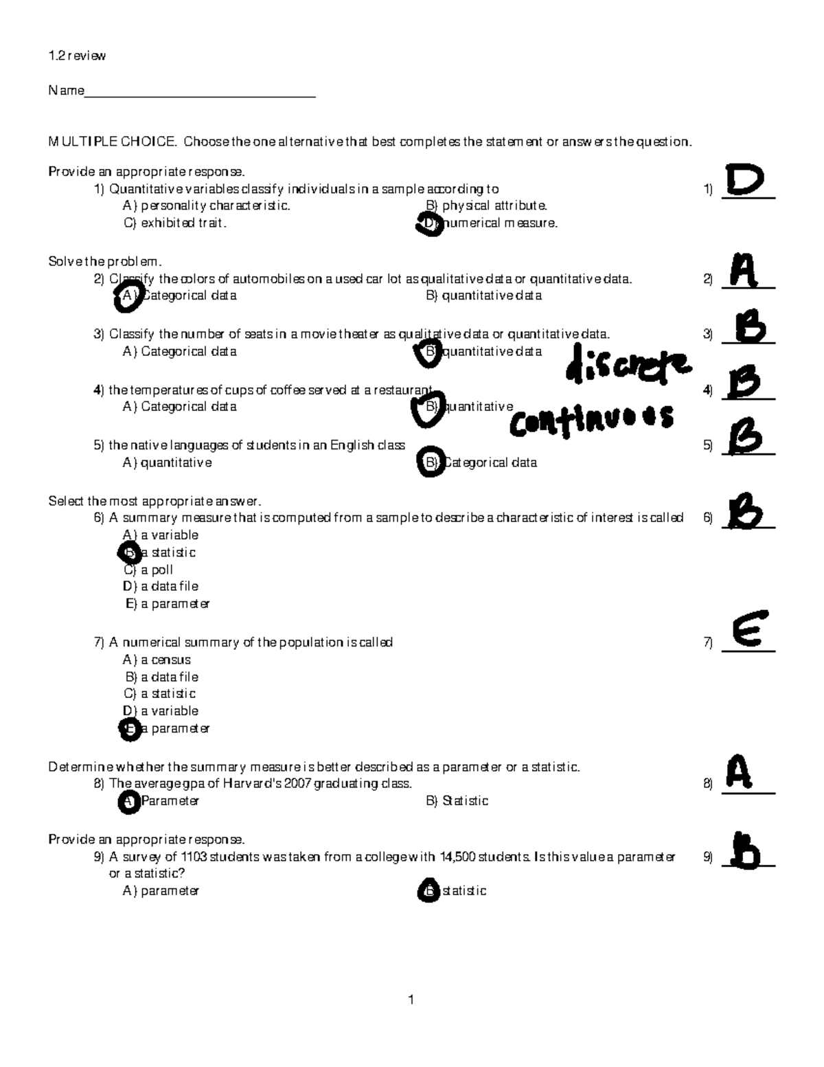 Chapter 1.2 Review/Quiz - 1 Review Name ...