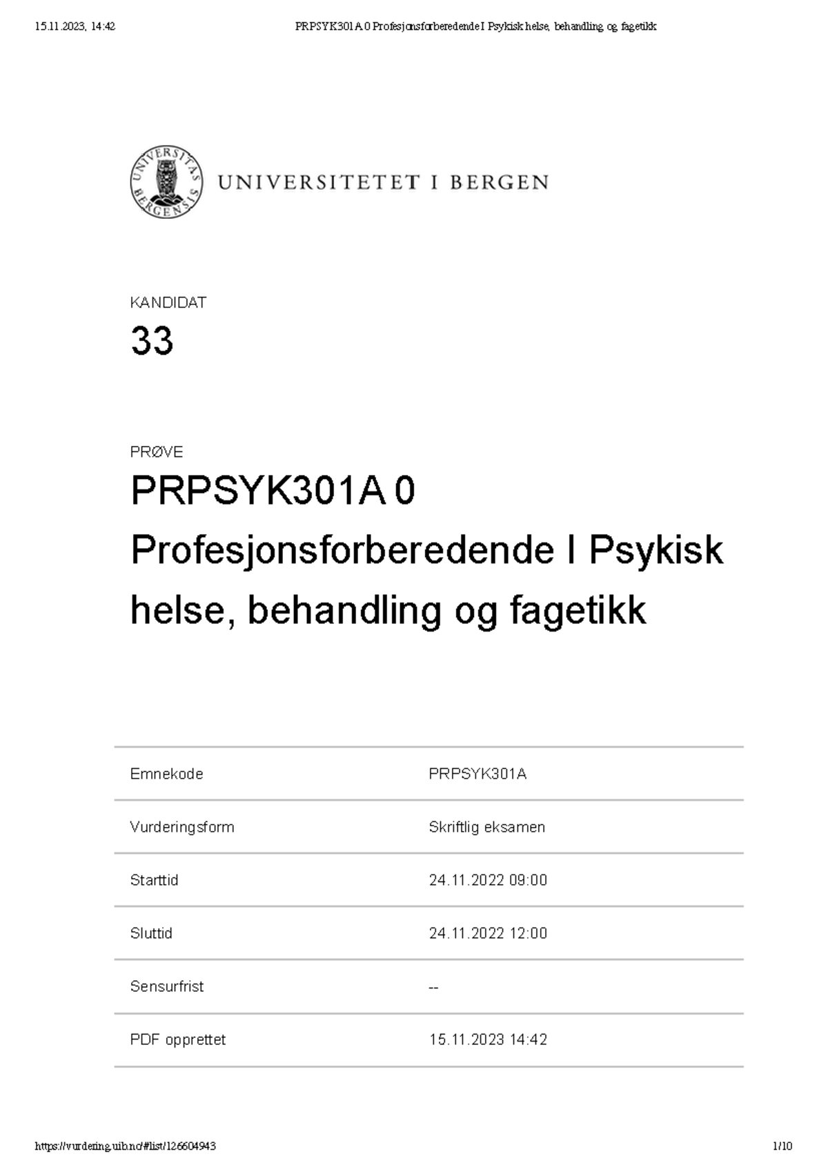 Prpsyk 301A- Eksamen - A-besvarelse - Emnekode PRPSYK301A ...