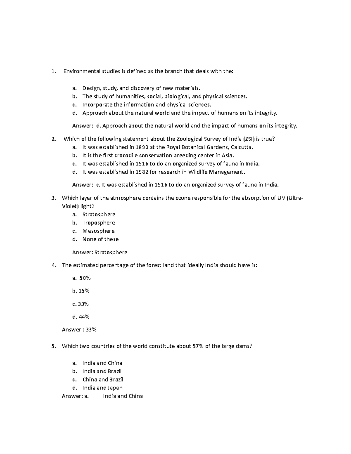 EVS MCQ's O Note Environmental studies is defined as the branch