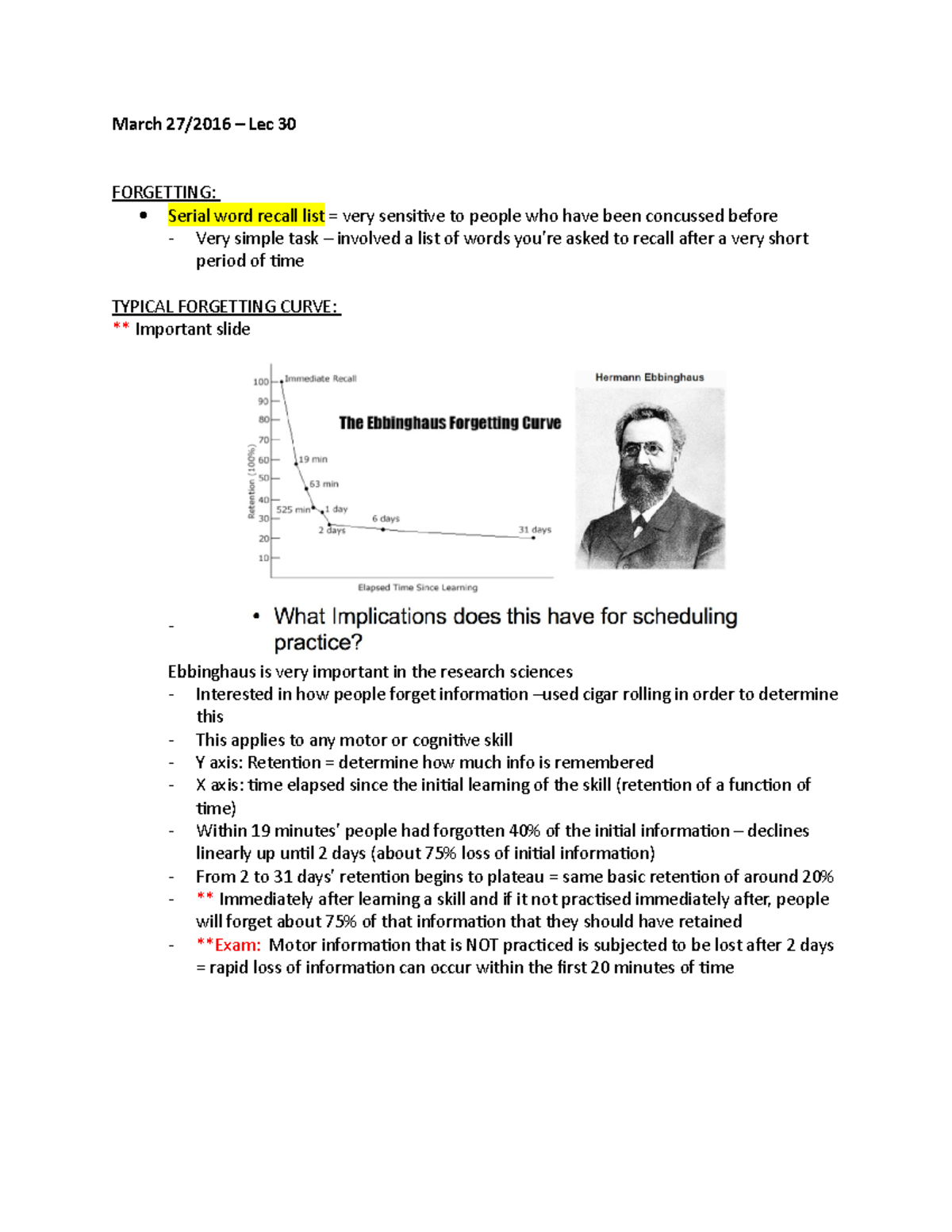 Lec 30 - March 27 - kin 1080 lecture notes - March 27/2016 – Lec 30 ...