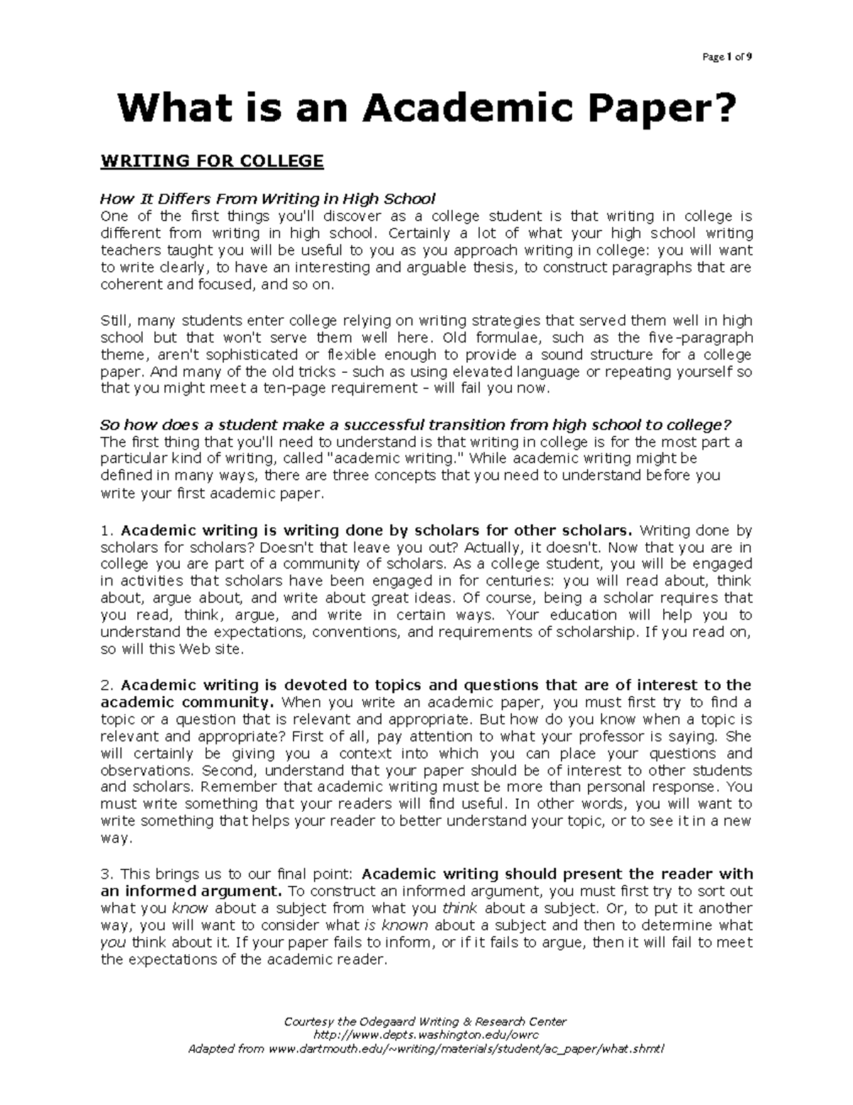What is an Academic Paper - Courtesy the Odegaard Writing & Research ...