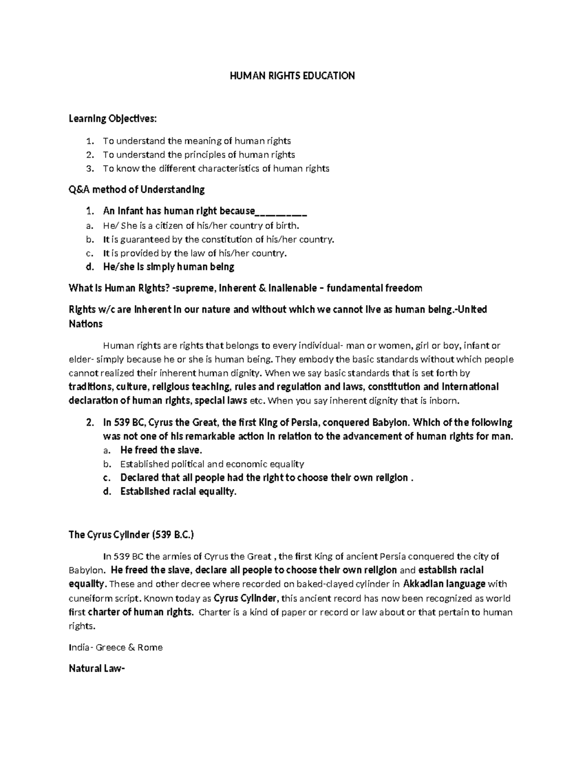 Human-rights-Education - HUMAN RIGHTS EDUCATION Learning Objectives: 1 ...