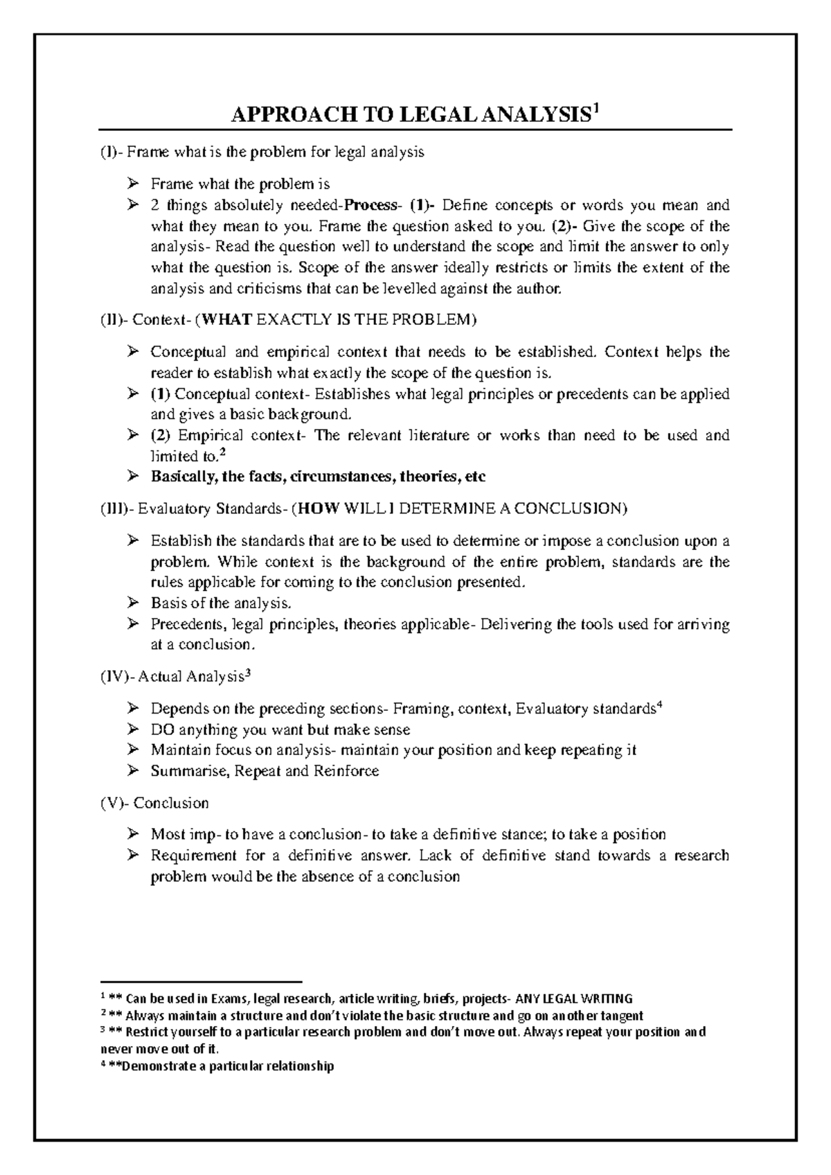 Approach TO Legal Analysis - APPROACH TO LEGAL ANALYSIS 1 (I)- Frame ...