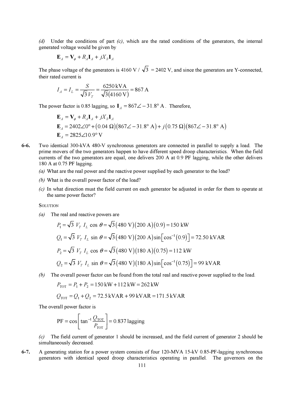 Electric Machinery And Power System Fundamentals-20 - (d) Under The ...