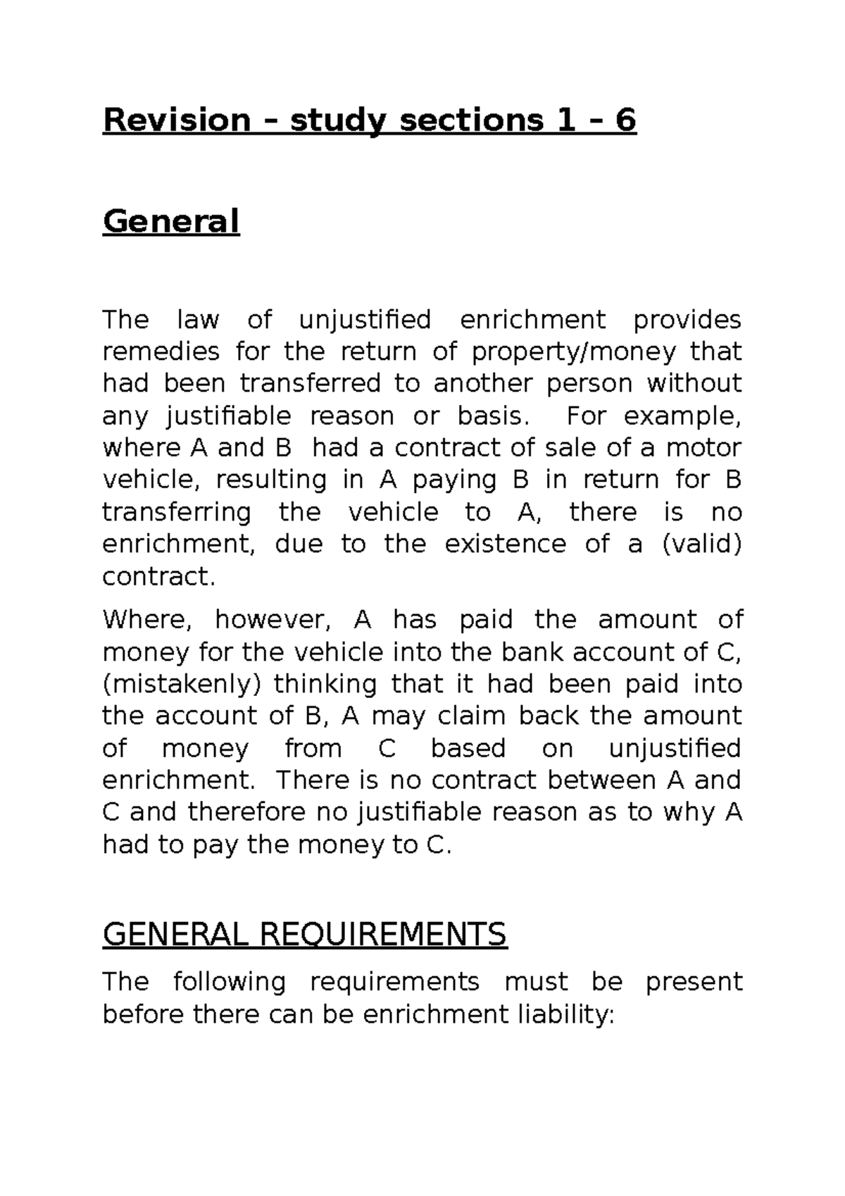 Revision pt 1 Unjustified Enrichment Summary Revision study