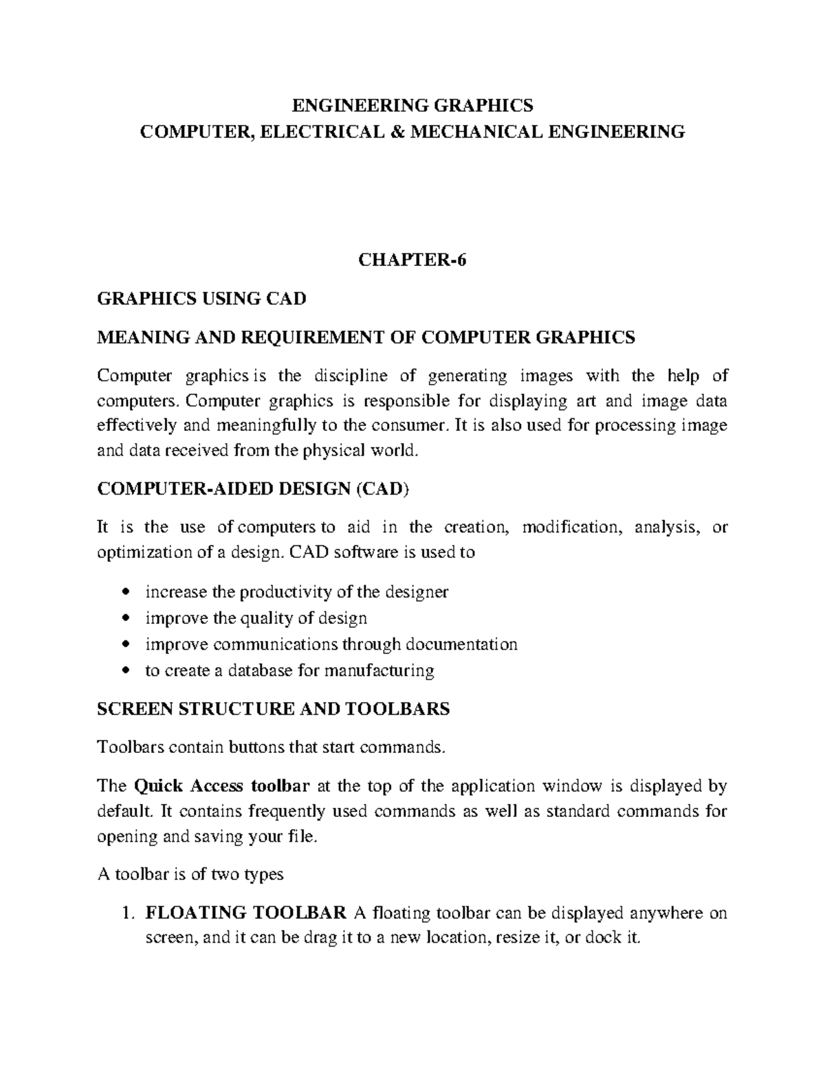 Engineering Graphics - CHAPTER- GRAPHICS USING CAD MEANING AND ...