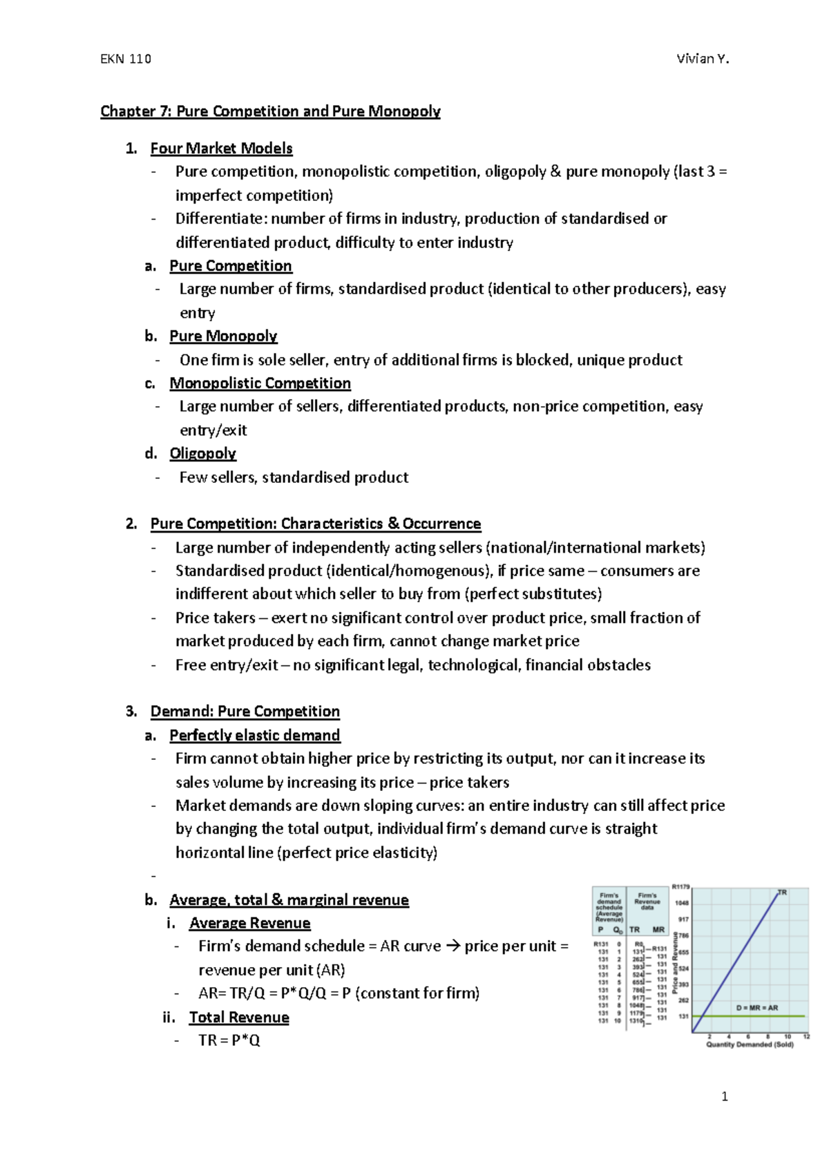Chapter 7 notes - Chapter 7: Pure Competition and Pure Monopoly 1. Four ...