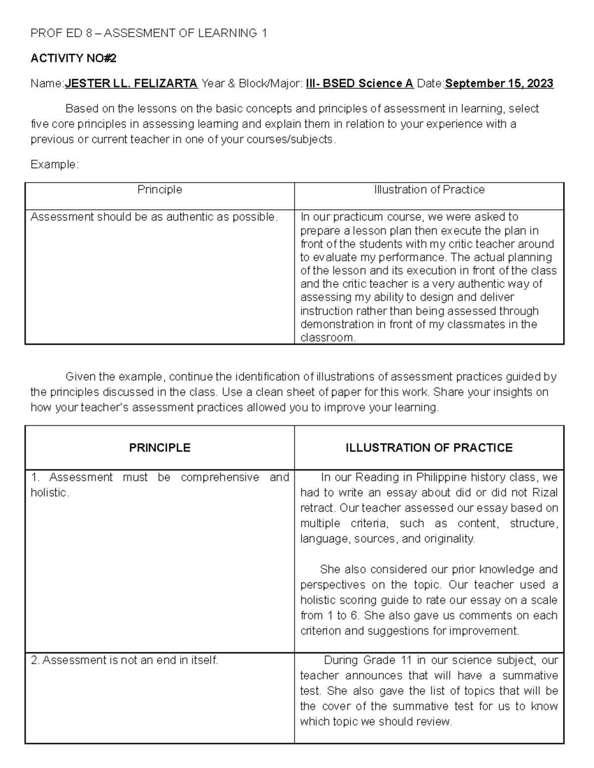 PROF ED 8 ACT 2 and 3 - PROF ED 8 – ASSESMENT OF LEARNING 1 ACTIVITY NO ...