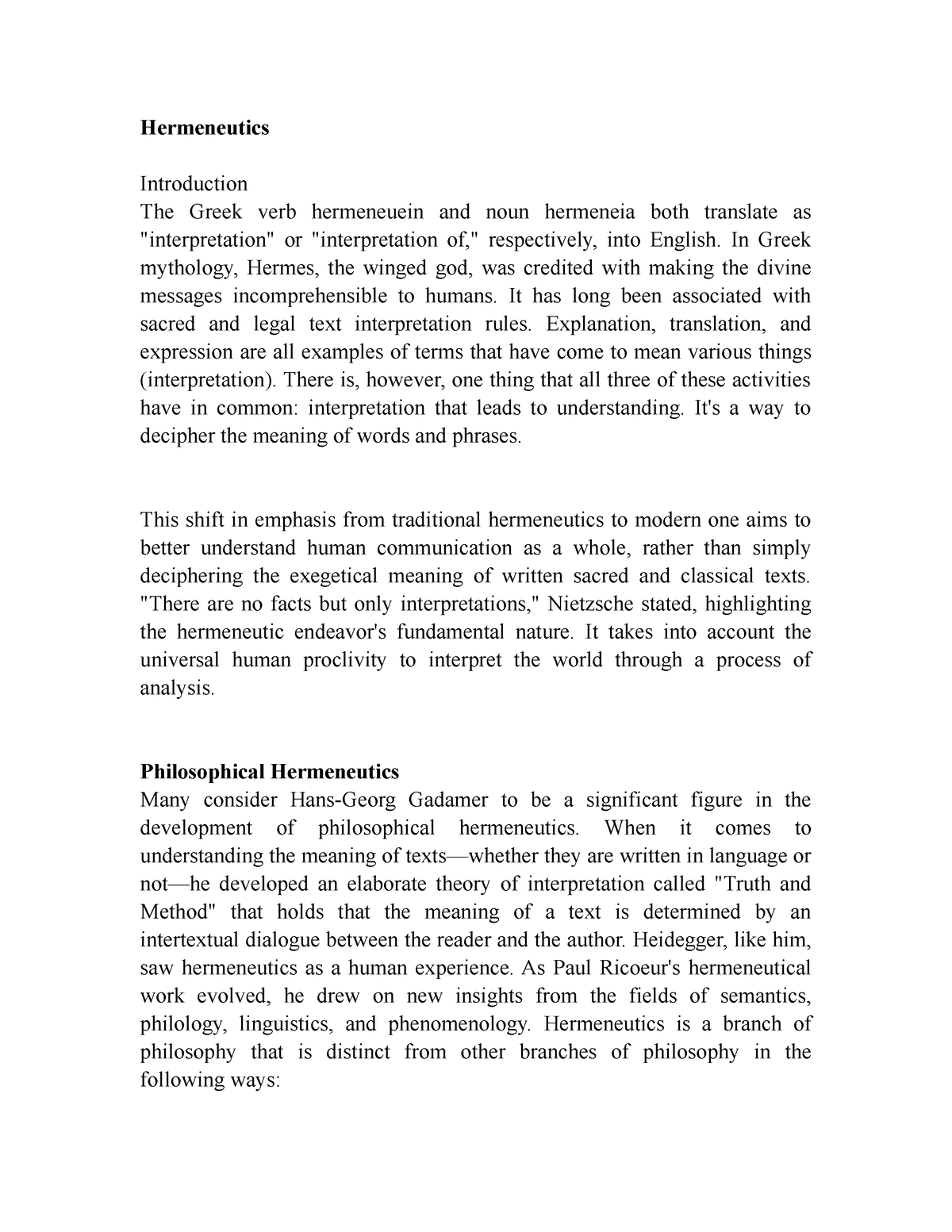 Hermeneutics Lecture Notes 1 Hermeneutics Introduction The Greek Verb Hermeneuein And Noun Studocu