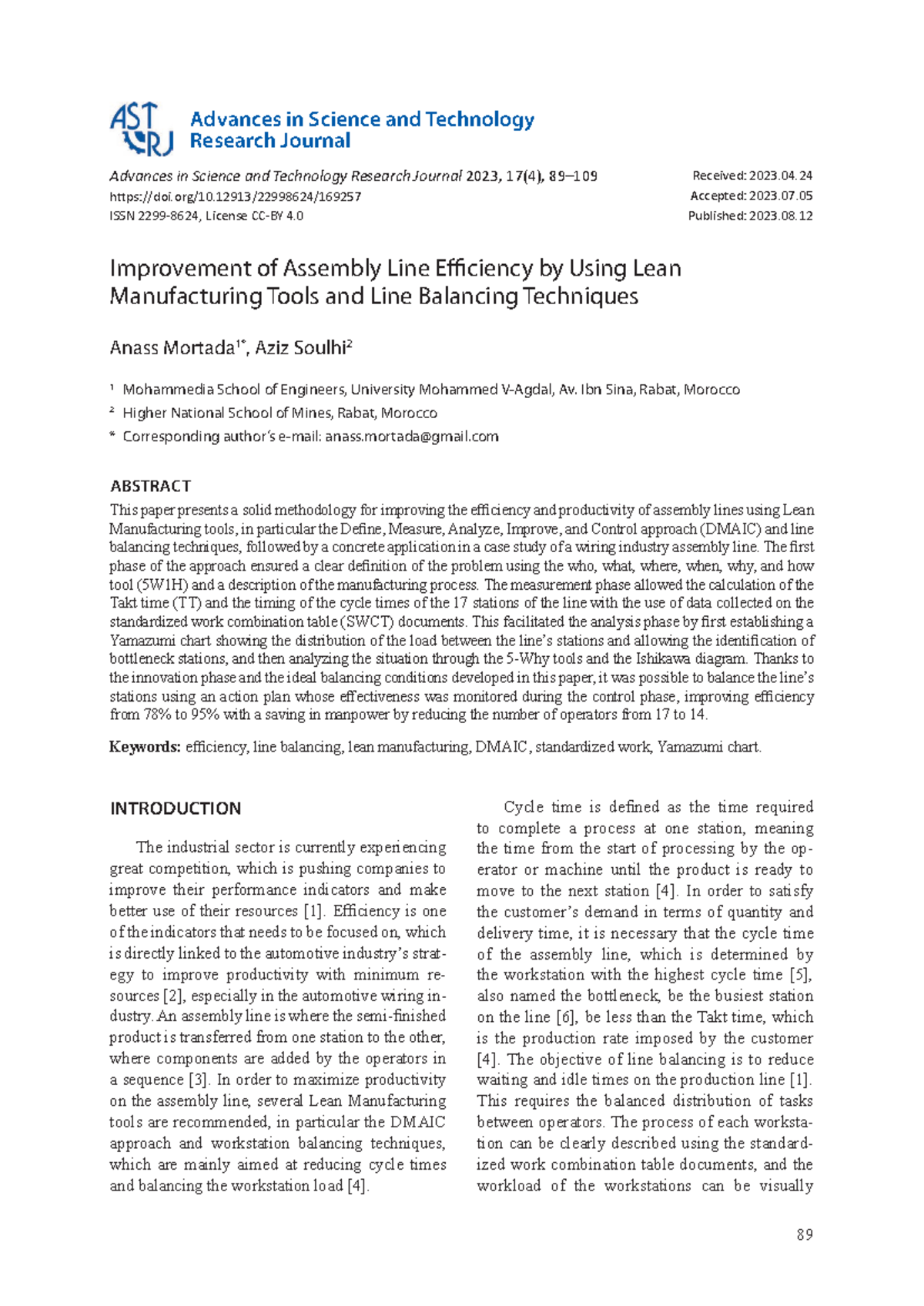 Improvement of Assembly Line Efficiency by Using Lean Manufacturing ...
