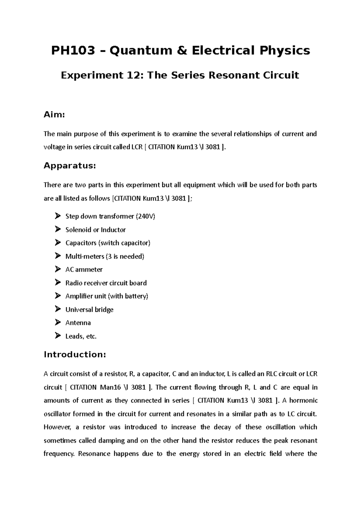 conclusion of resonance experiment