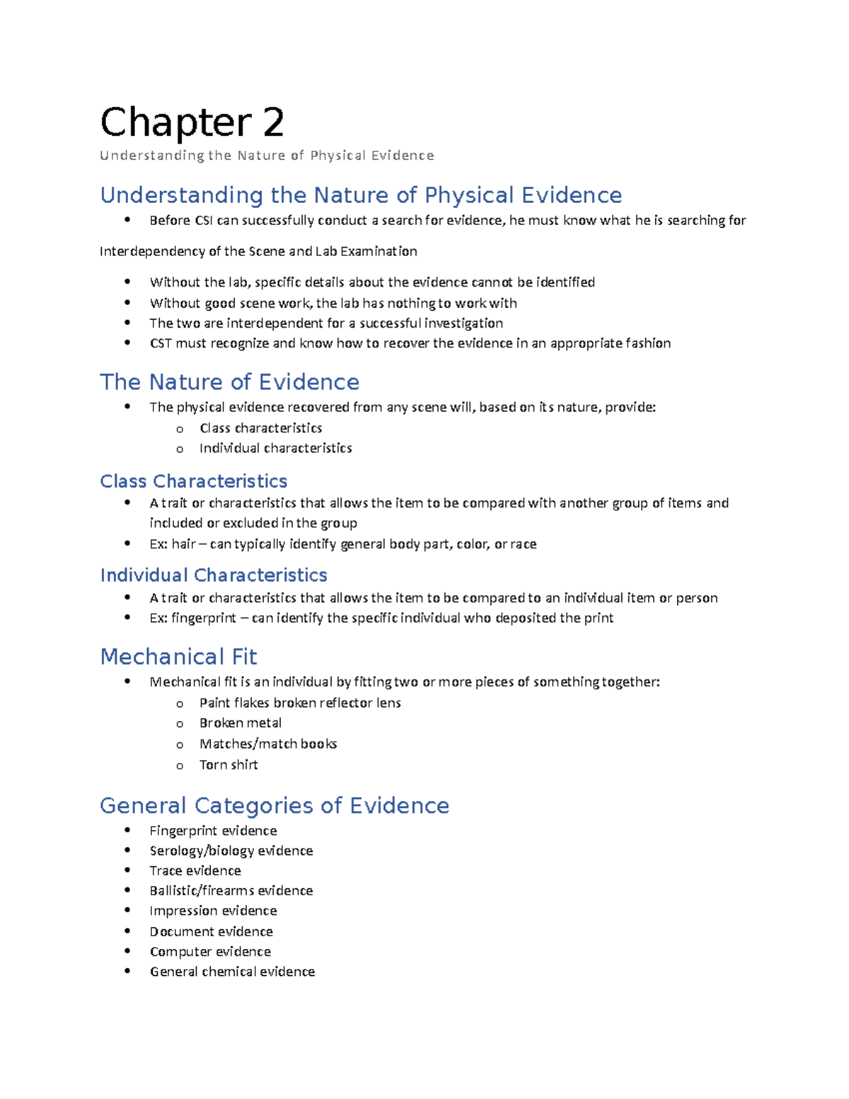 Chapter 2 Understanding the Nature of Physical Evidence Chapter 2 Understanding the Nature
