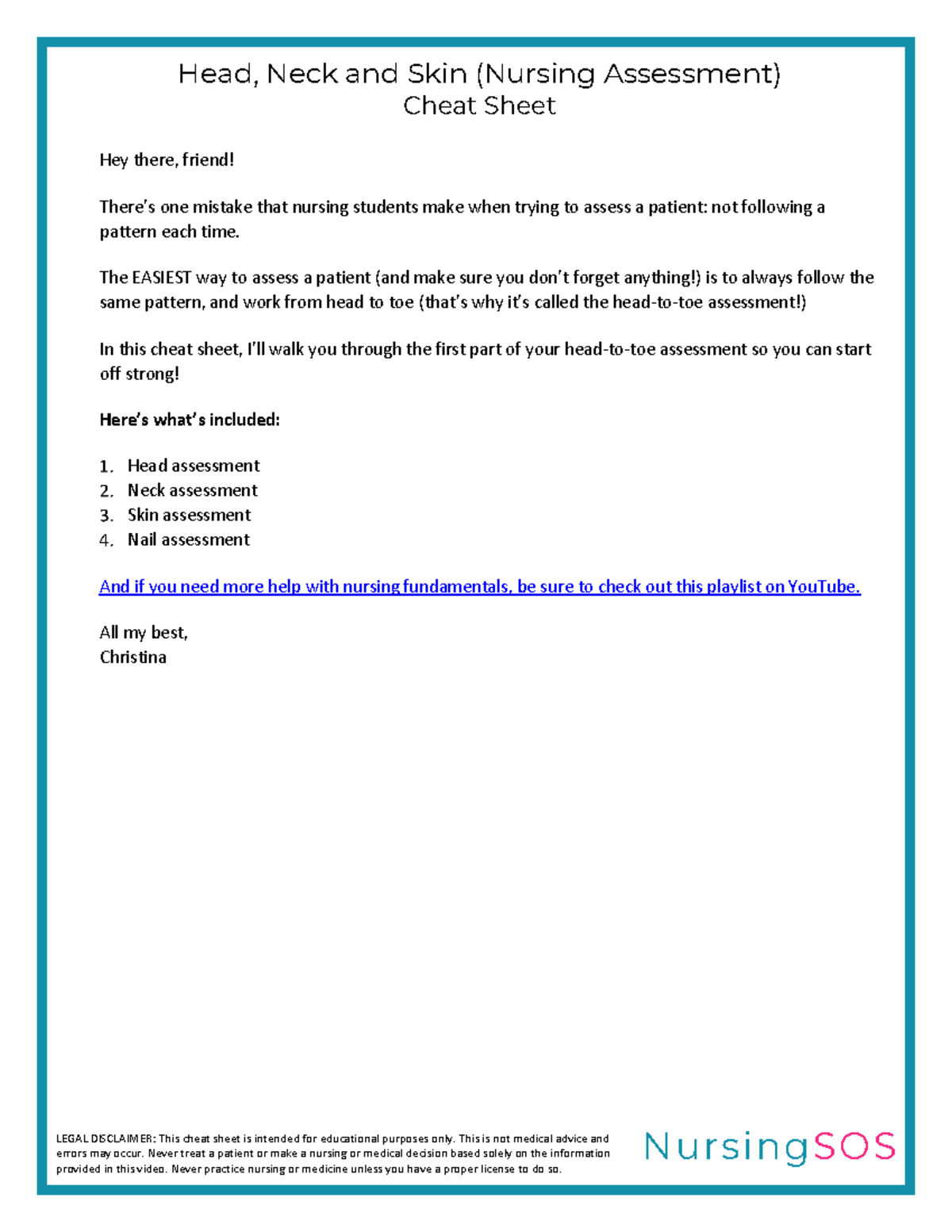 Head Neck and Skin Assessment Cheat Sheet - Head, Neck and Skin ...