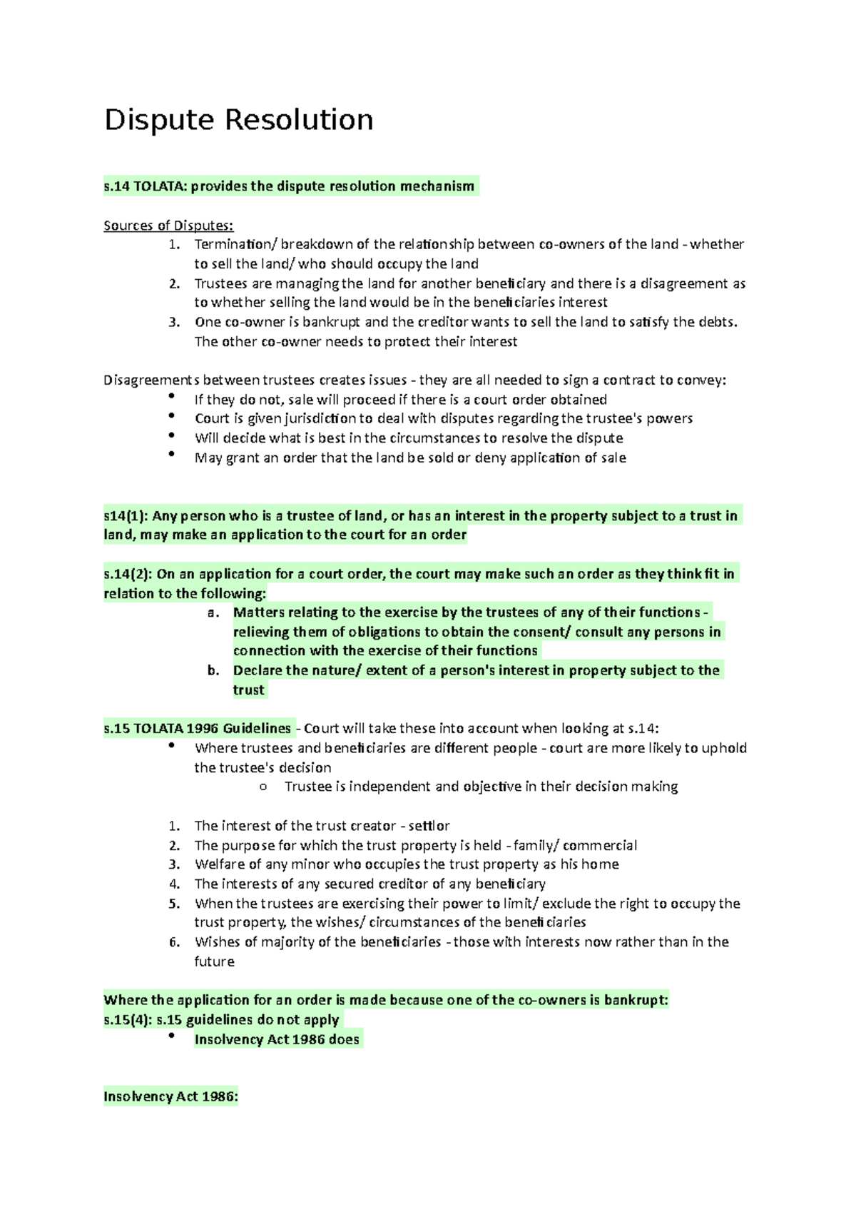 Lecture 6.9 Dispute Resolution - Dispute Resolution s TOLATA: provides ...