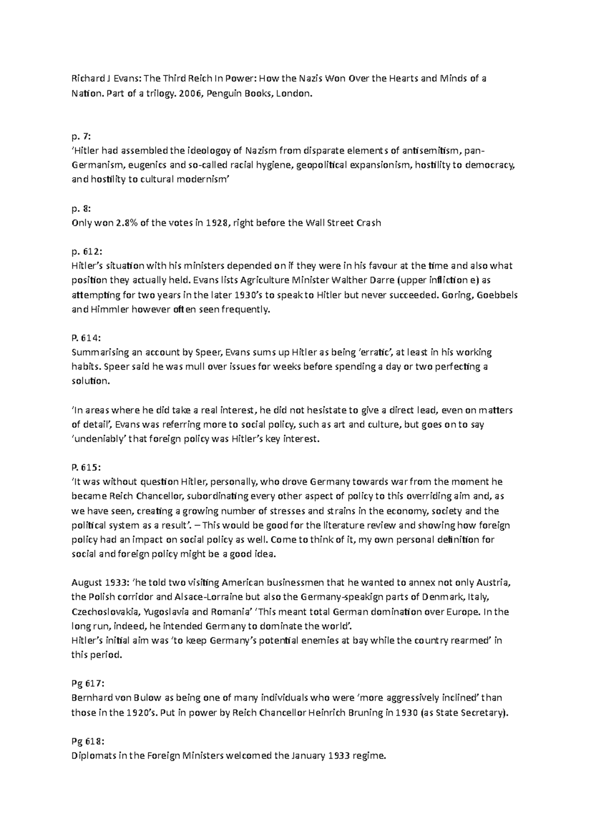 Richard J Evans Summary The Third Reich in Power, 1933 1939