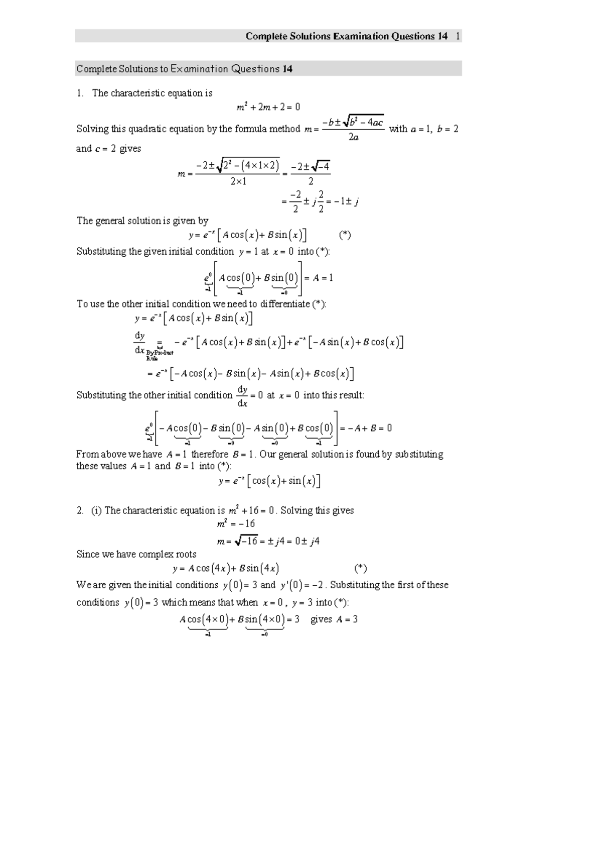 Complete Solutions Examination Questions 14 - Complete Solutions to ...