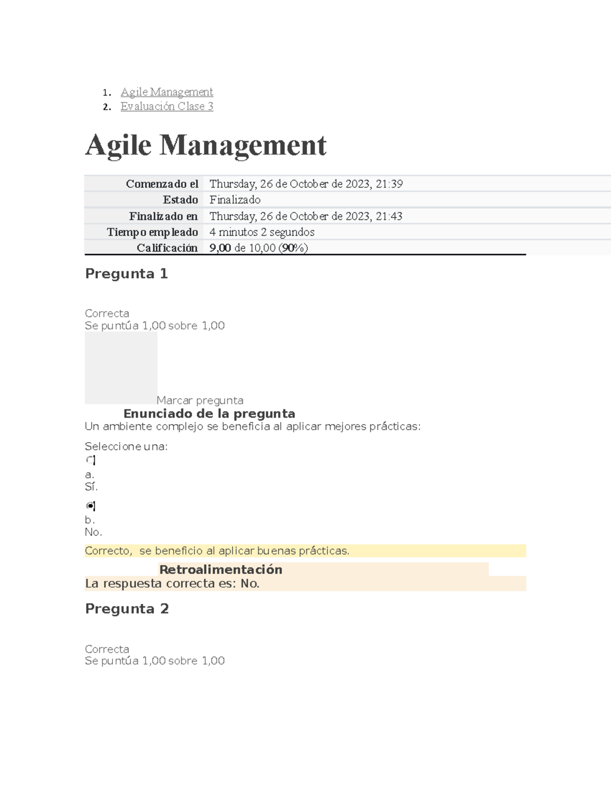 Evaluación Clase 3 - 1. Agile Management 2. Evaluación Clase 3 Agile ...