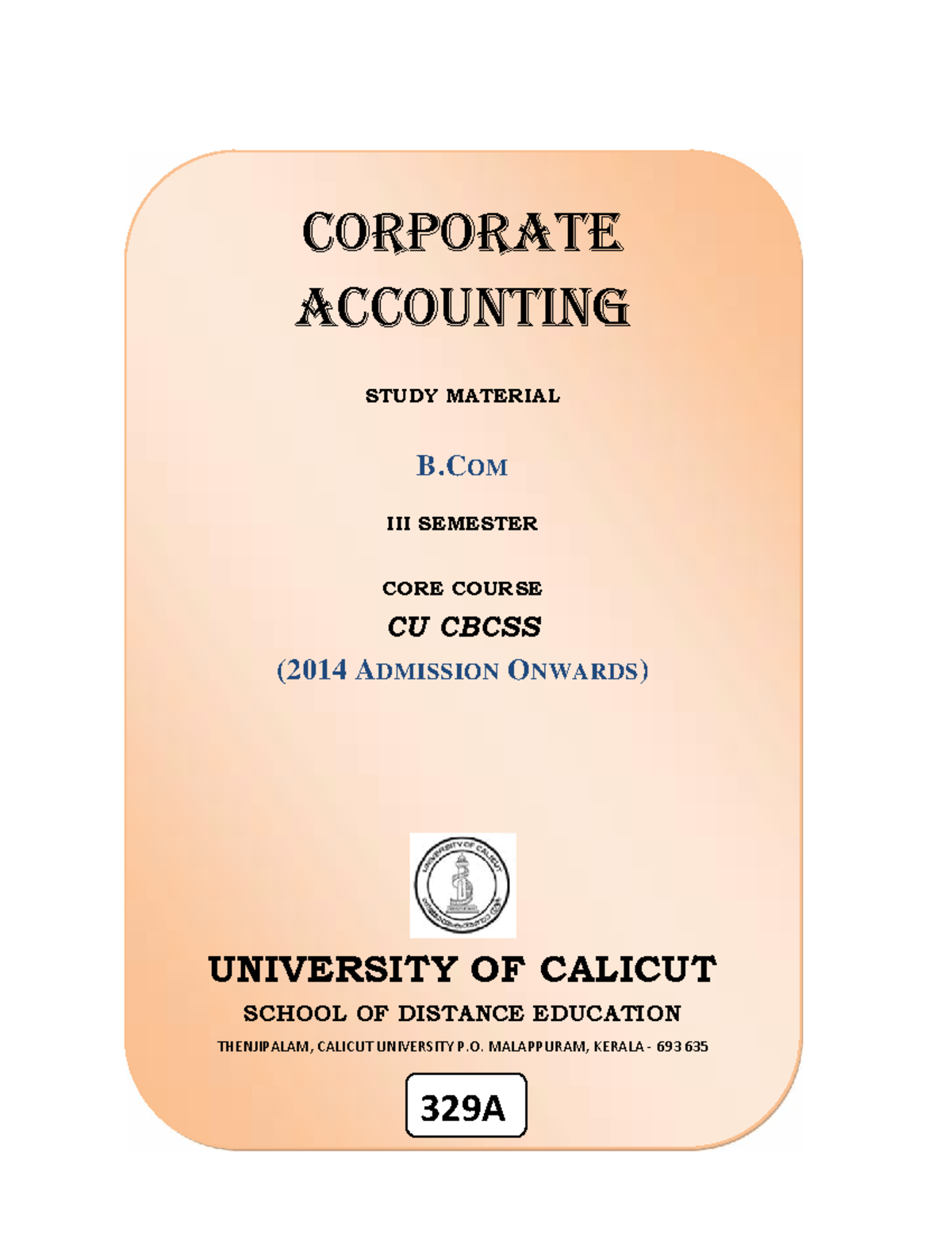 Corporate Accounting-1 - CORPORATE ACCOUNTING ####### STUDY MATERIAL B ...