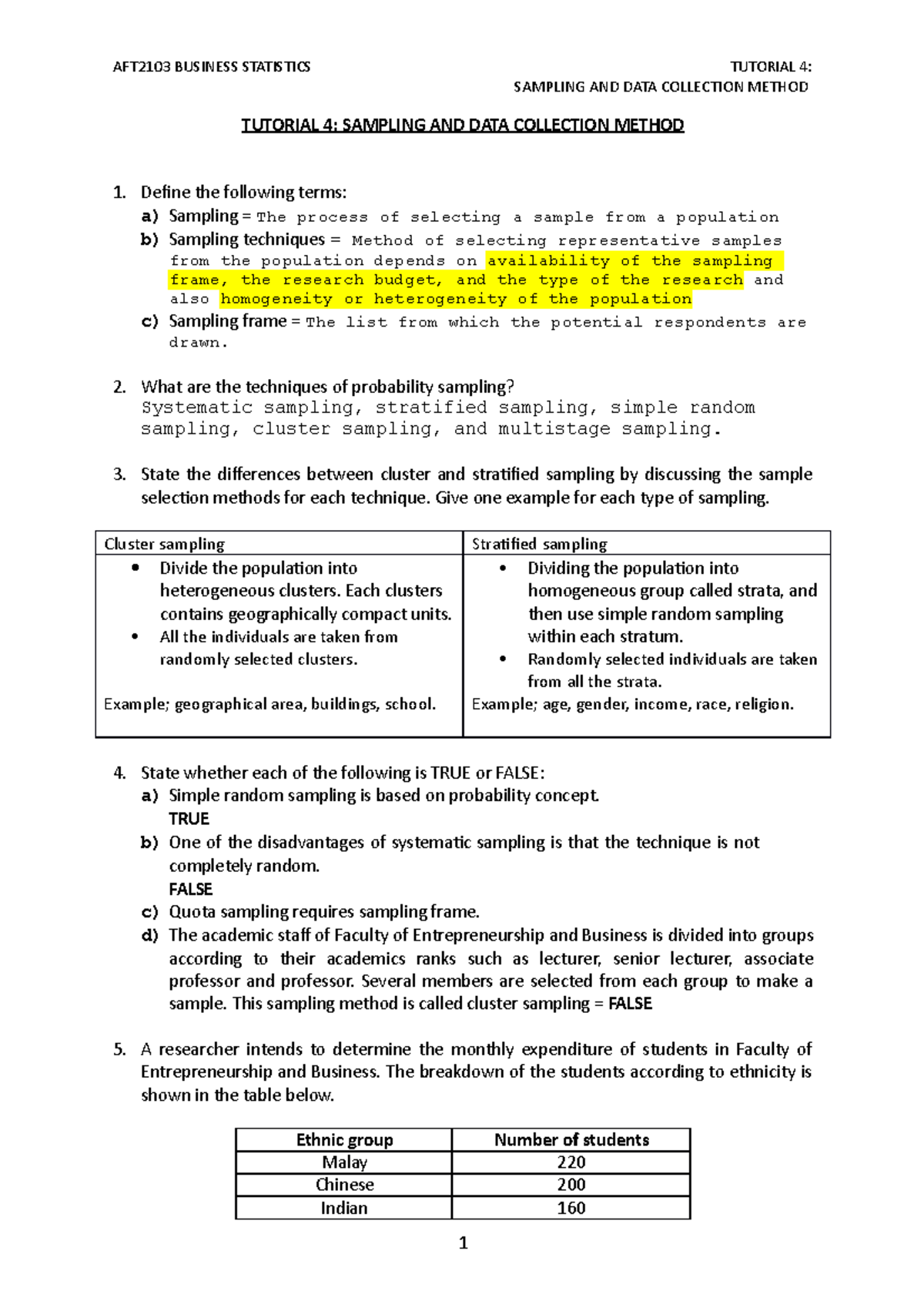 Tutorial 4 Sampling and Data Collection Method - AFT2103 BUSINESS ...
