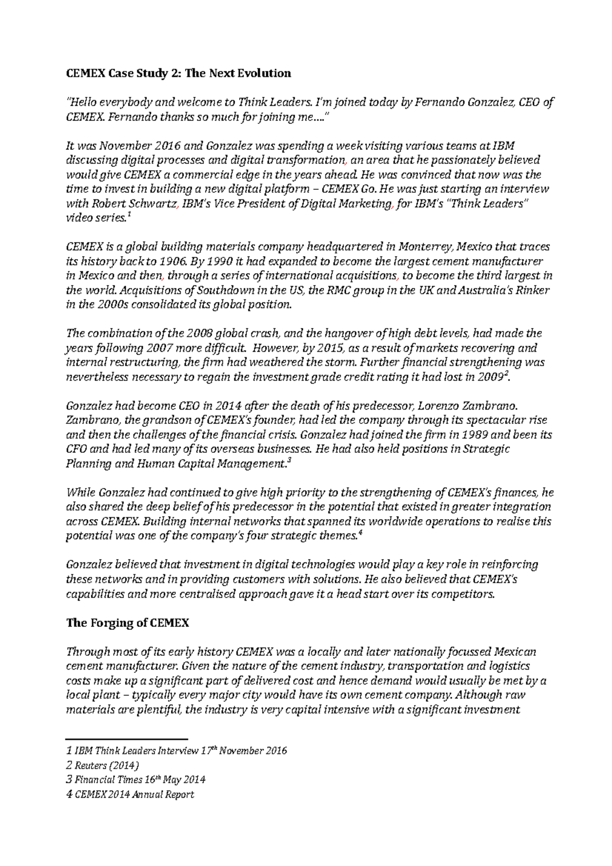 Cemex case study 2 v2 (no Appendix) - CEMEX Case Study 2: The Next ...