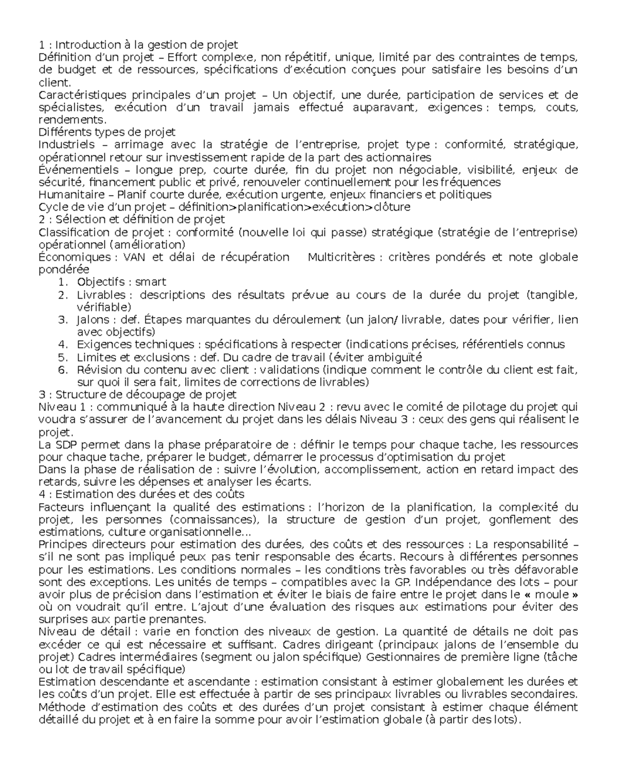 Feuille de note GP 1 Introduction à la gestion de projet Définition