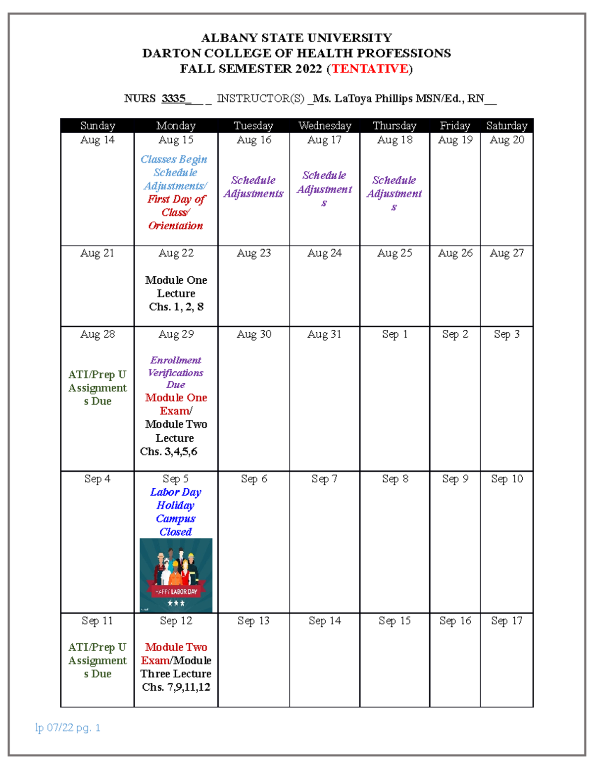 BSN Fall 2022 Calendar - ALBANY STATE UNIVERSITY DARTON COLLEGE OF ...