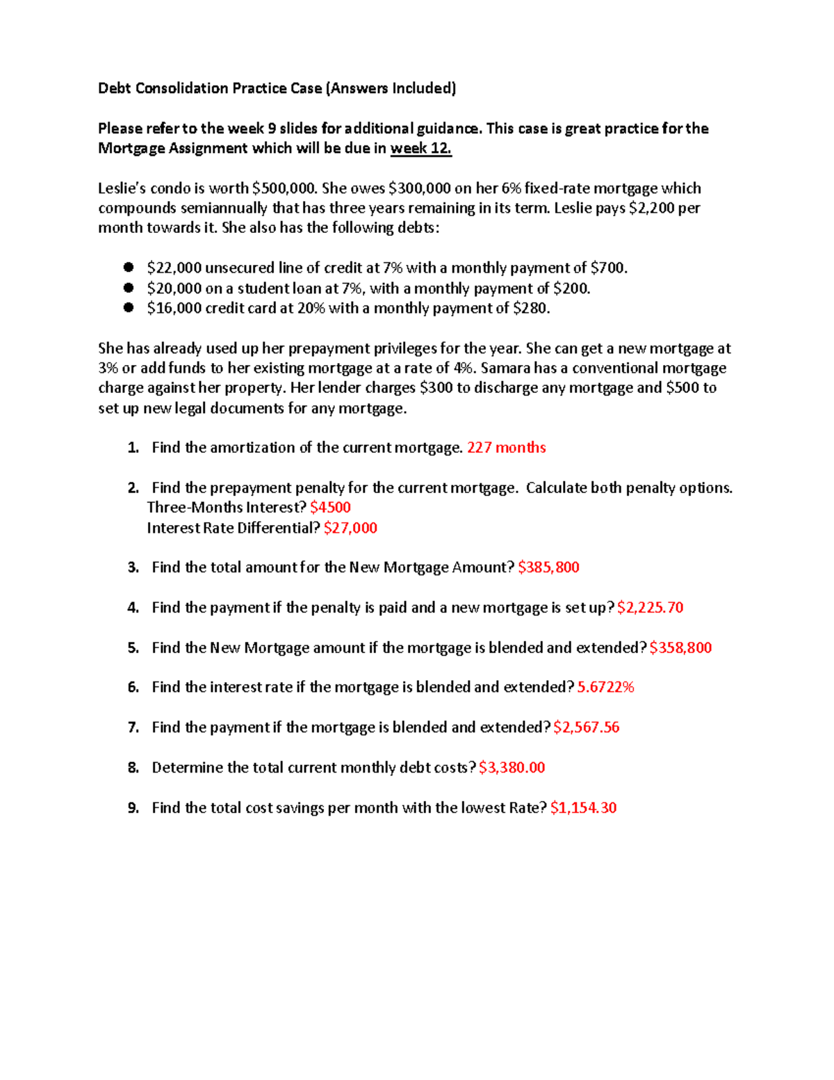 Debt Consolidation Practice Case(1) - This case is great practice for ...