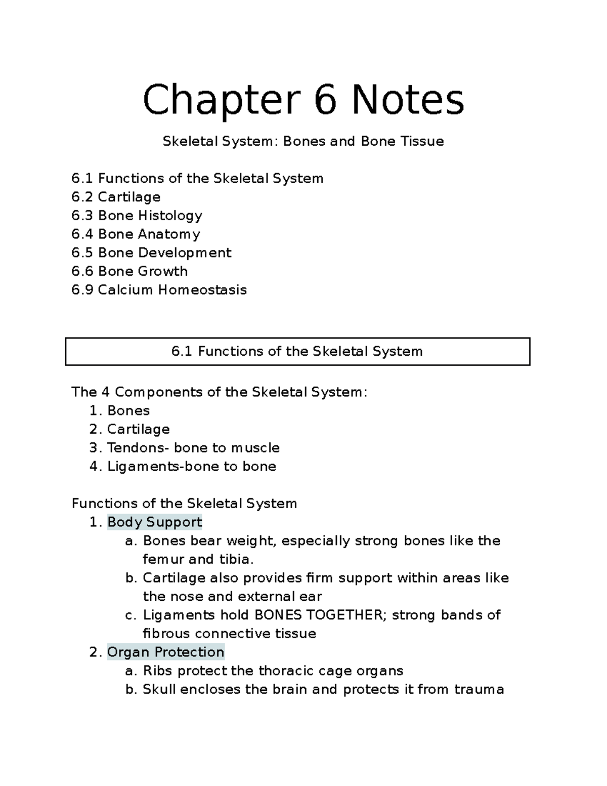 Chapter 6 Learnsmart Notes - Chapter 6 Notes Skeletal System: Bones and ...