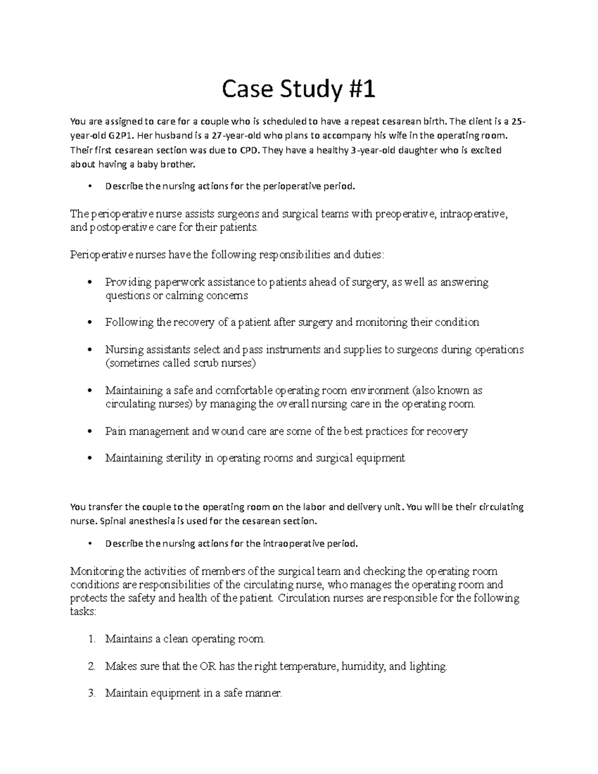 CE assignment 5 hours OB - Case Study You are assigned to care for a ...