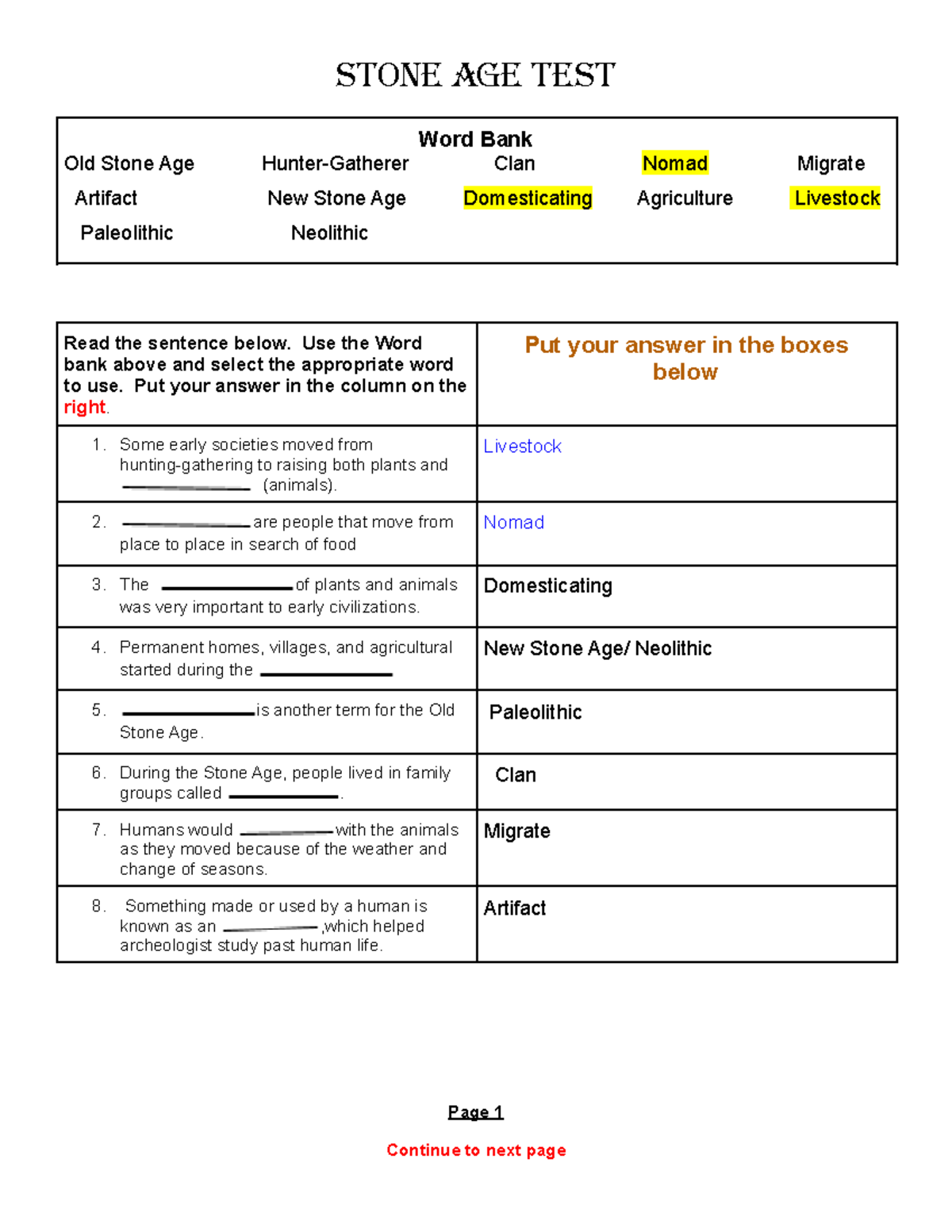 Stone Age Test history answers for stone age Stone Age Test Old Stone