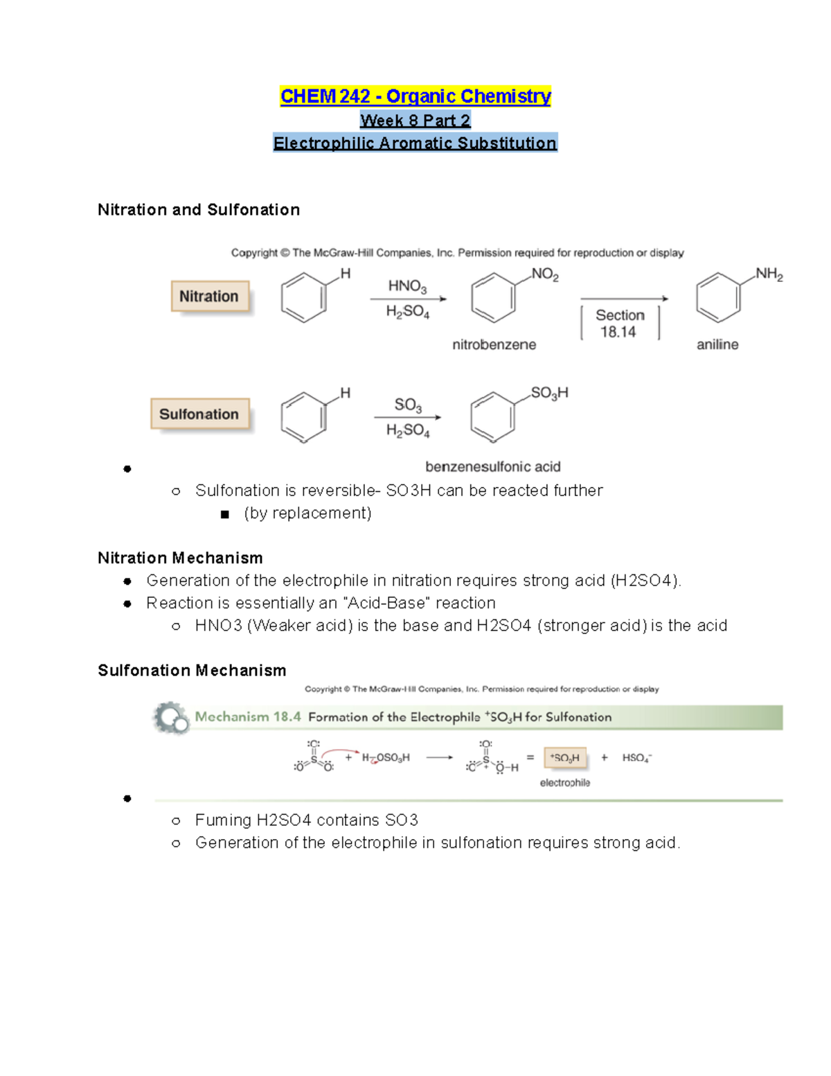 CHEM 242 Weeks 8 Lecture Notes Part 2 - Electrophilic Aromatic ...