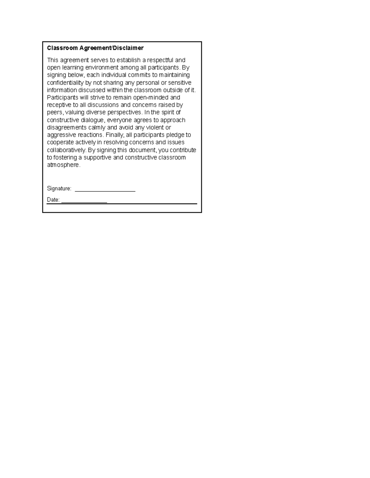 Hello, agreement - Classroom Agreement/Disclaimer This agreement serves ...