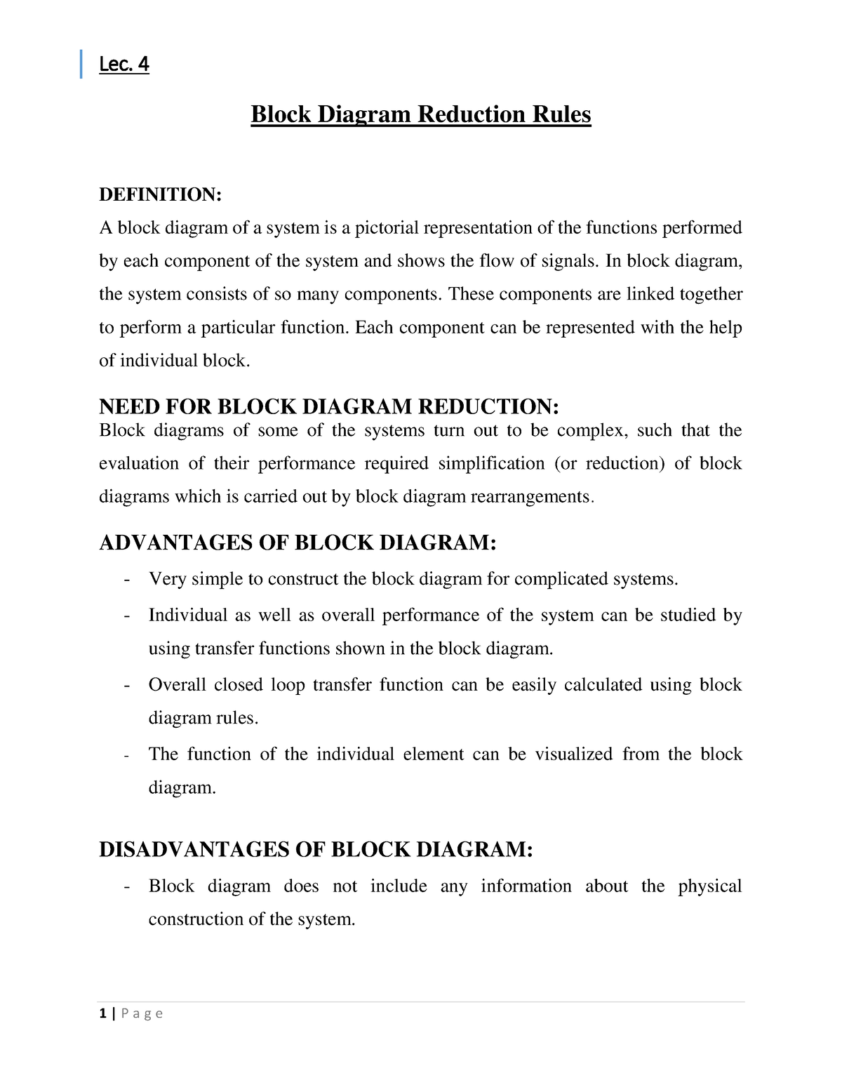 Block Diagram Reduction Rules - Block Diagram Reduction Rules ...