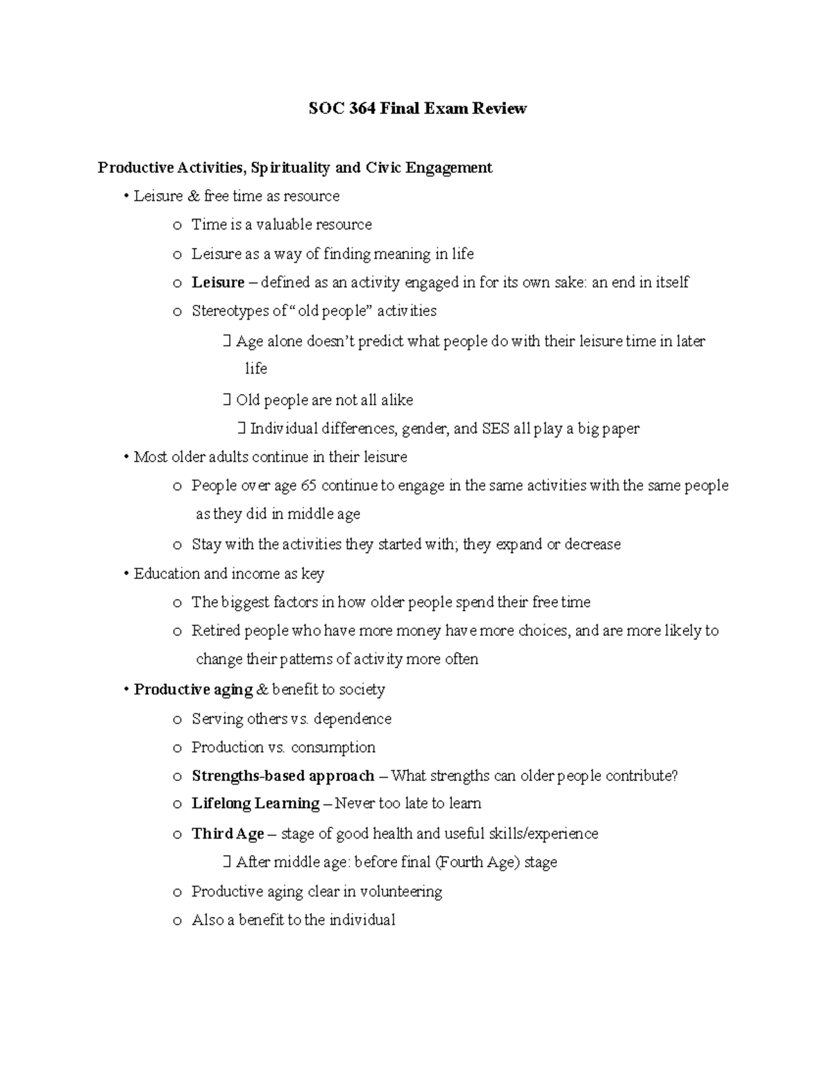 SOC 364 Final Exam Review - SOC 364 Final Exam Review Productive ...