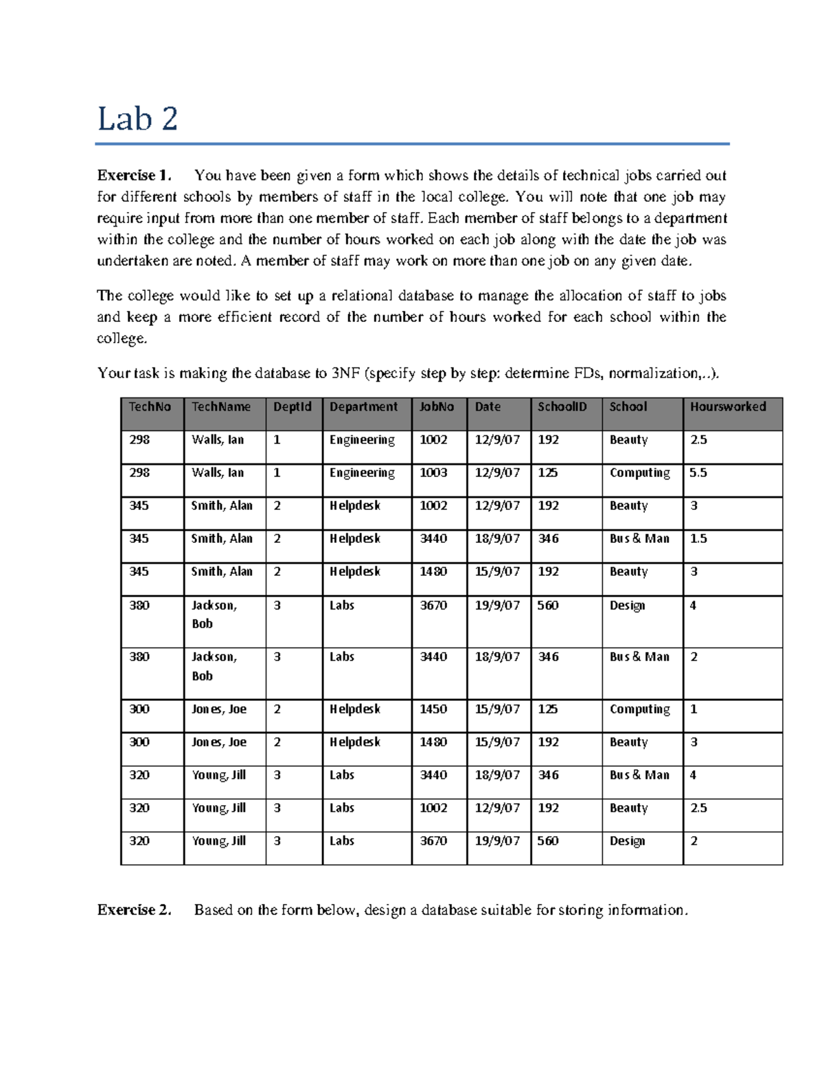 Lab2 FD - File - Lab 2 Exercise 1. You have been given a form which ...