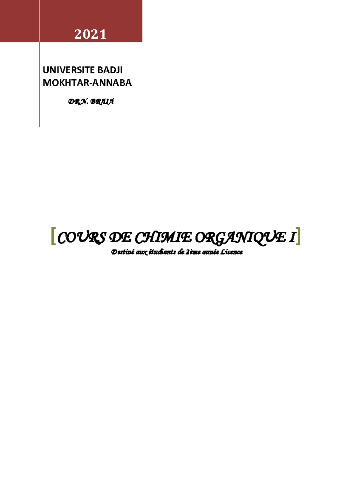 Chimie Organique I Braia - 2021 UNIVERSITE BADJI MOKHTAR-ANNABA DR ...