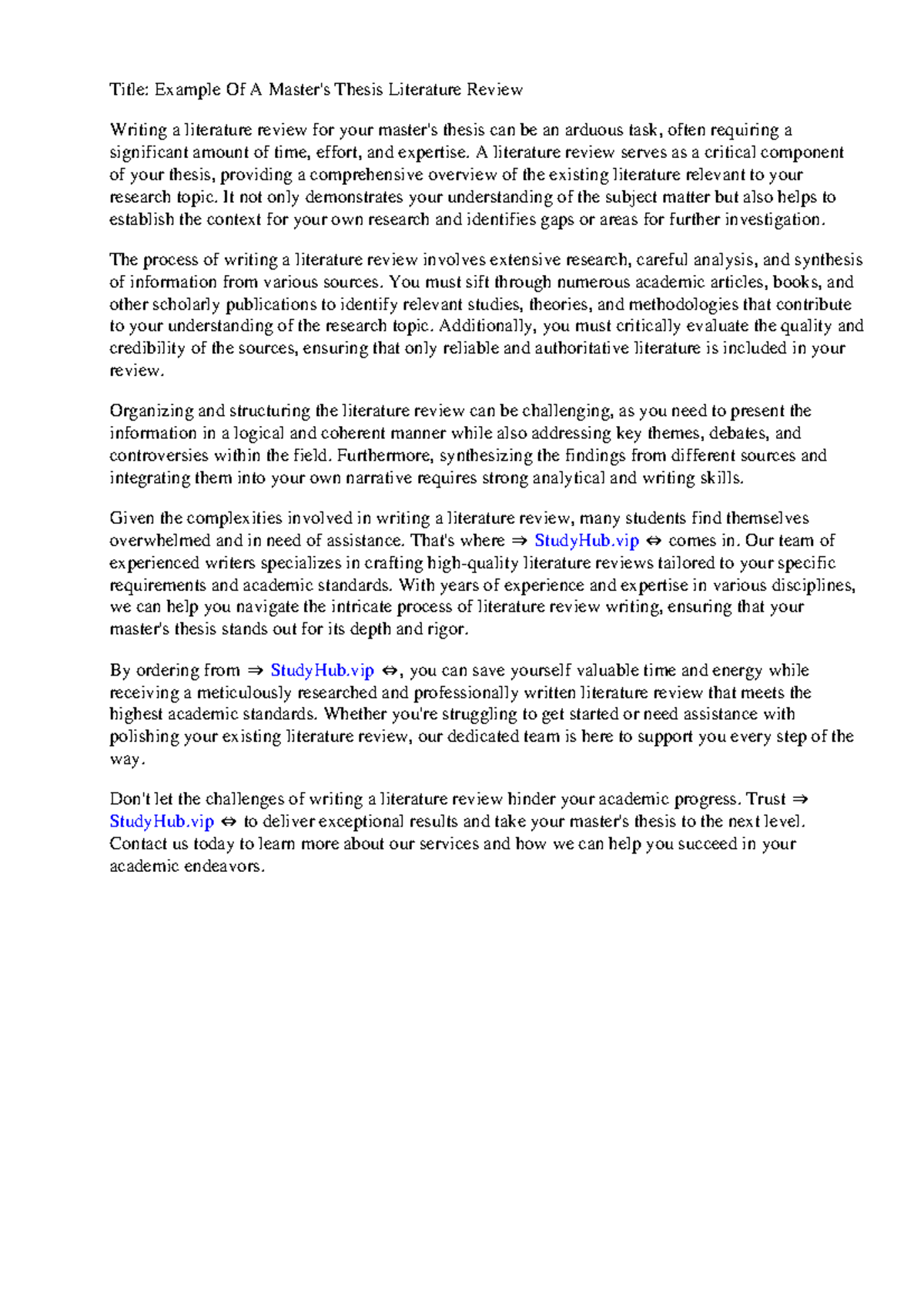 Example Of A Master'S Thesis Literature Review - Title: Example Of A ...