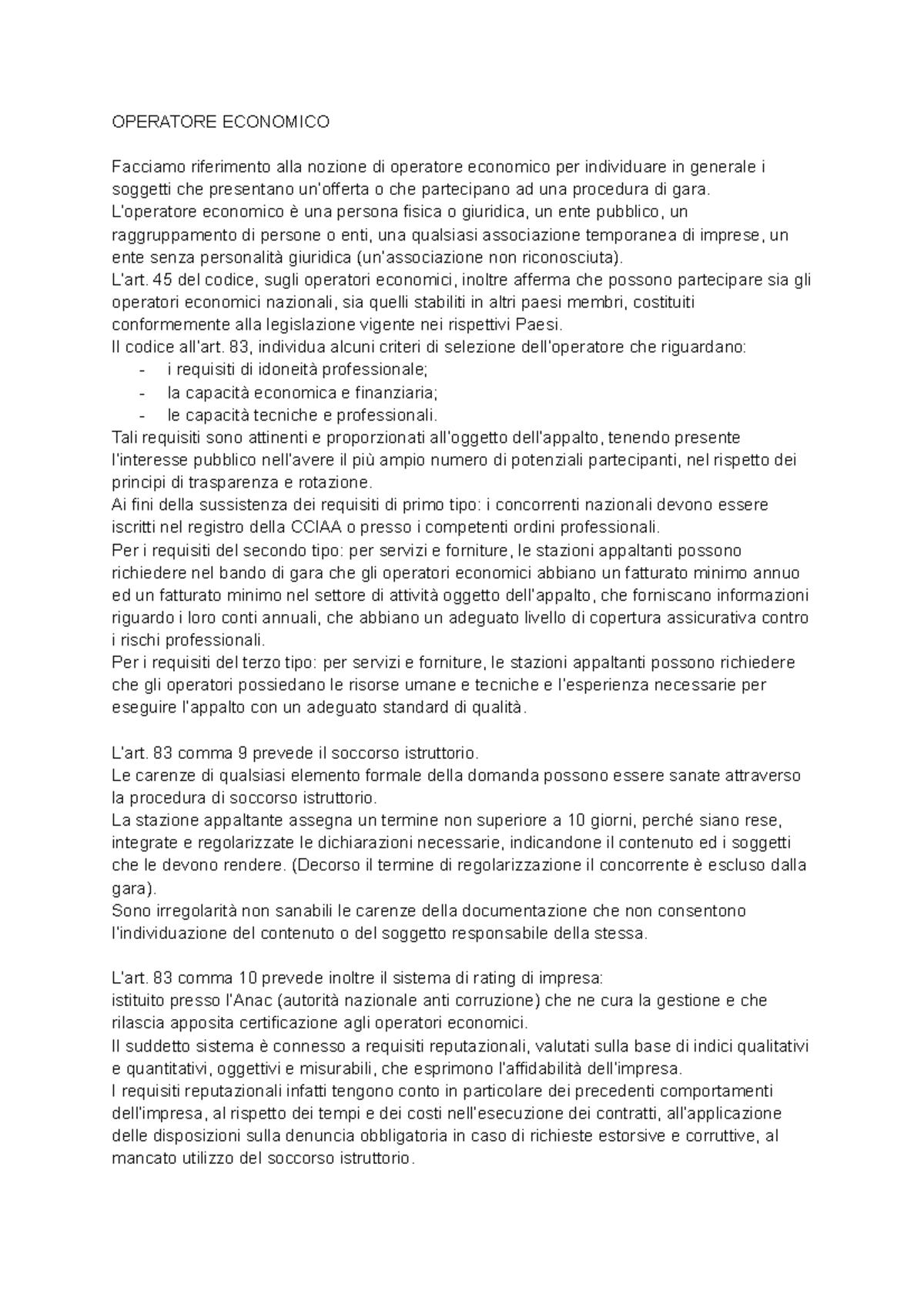 Operatore economico - riassunti - OPERATORE ECONOMICO Facciamo ...