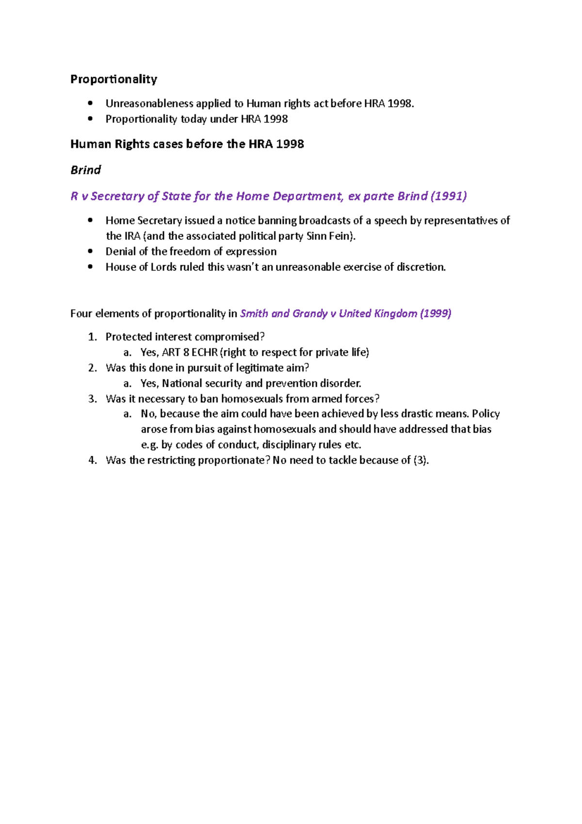 Proportionality and HRA - Proportionality Unreasonableness applied to ...