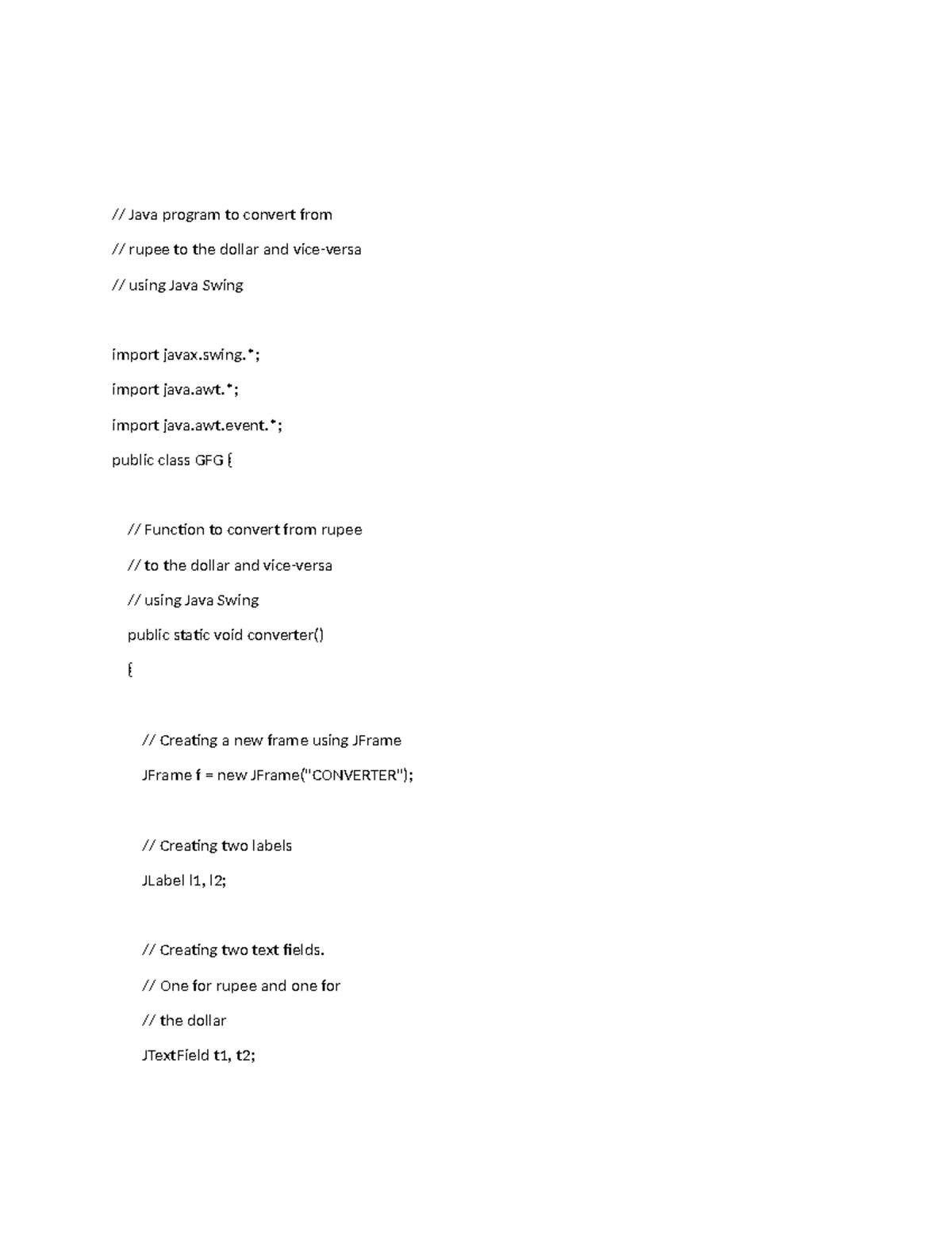 Code - none - // Java program to convert from // rupee to the dollar ...