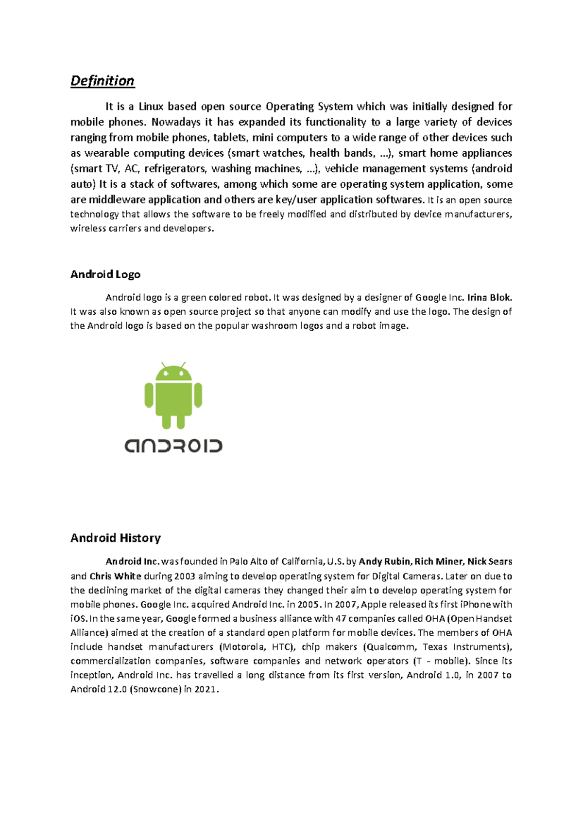 01 Android Unit 1 Modified PDF - Definition It is a Linux based open ...