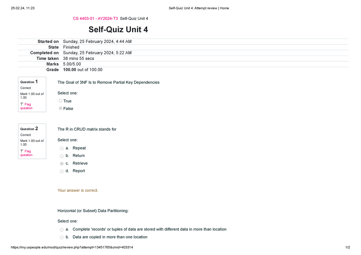 SOLUTION: Cs 411 quiz 3 file by vu topper rm - Studypool