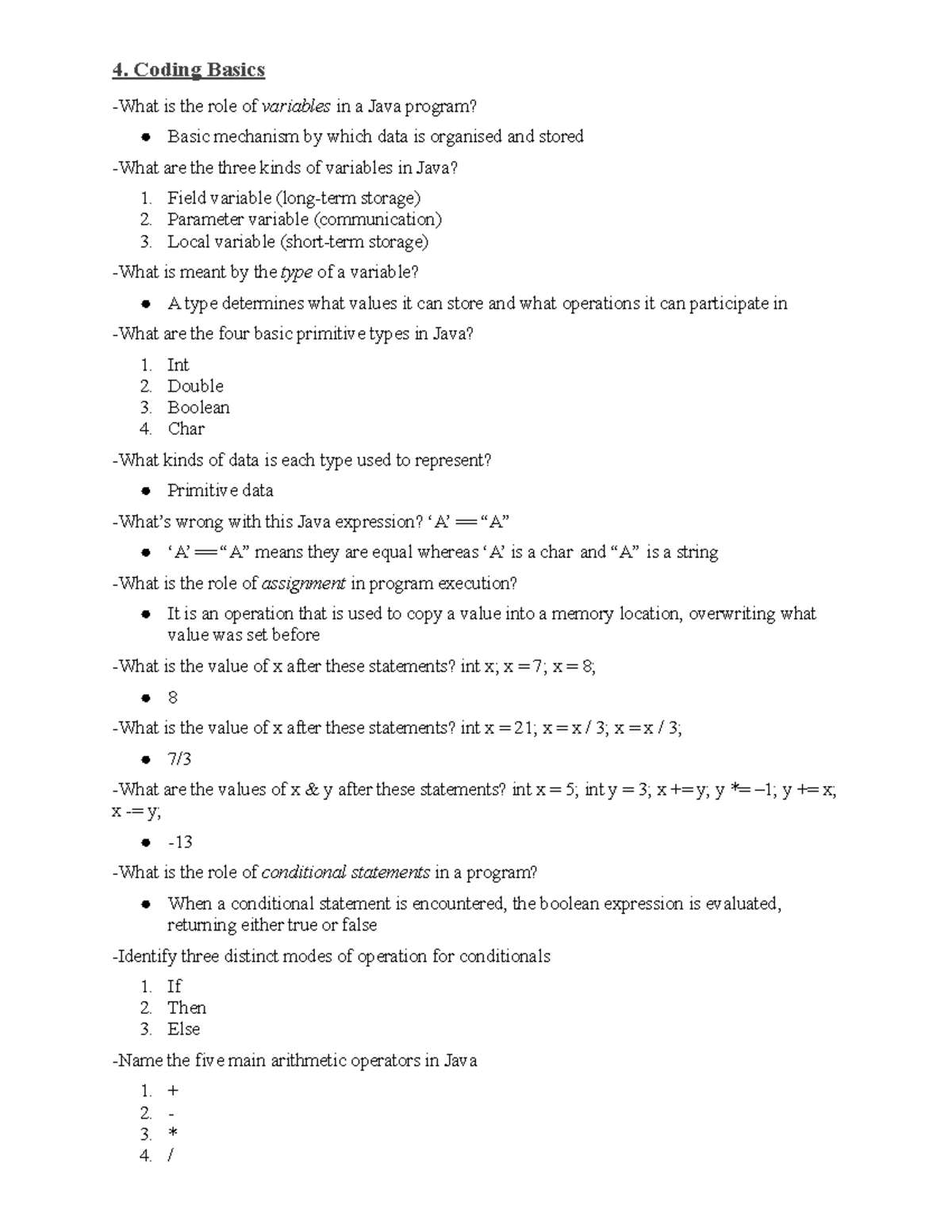 lecture 4 notes - 4. Coding Basics -What is the role of variables in a ...