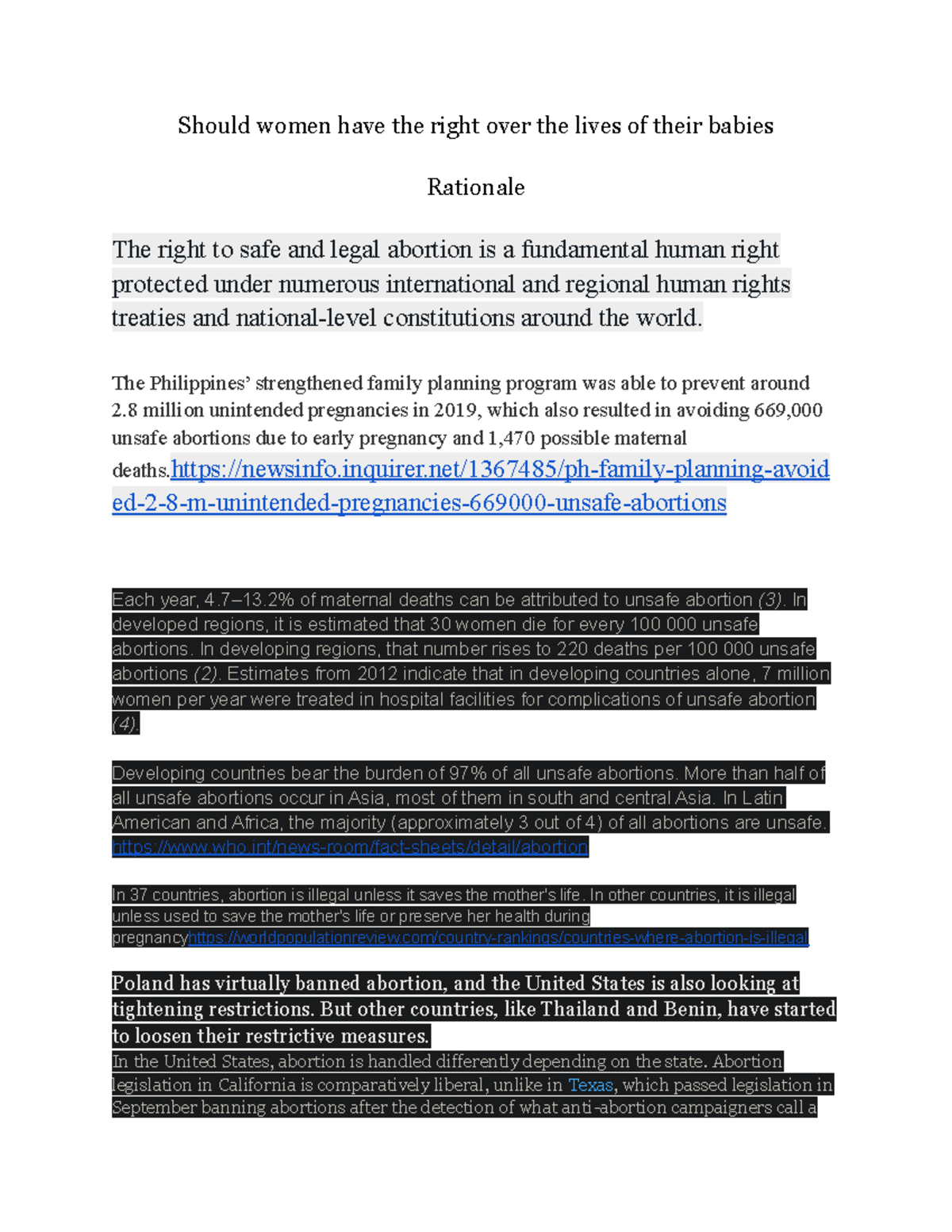 Abortion annotated Bibliography CASE GED101 - Should women have the ...